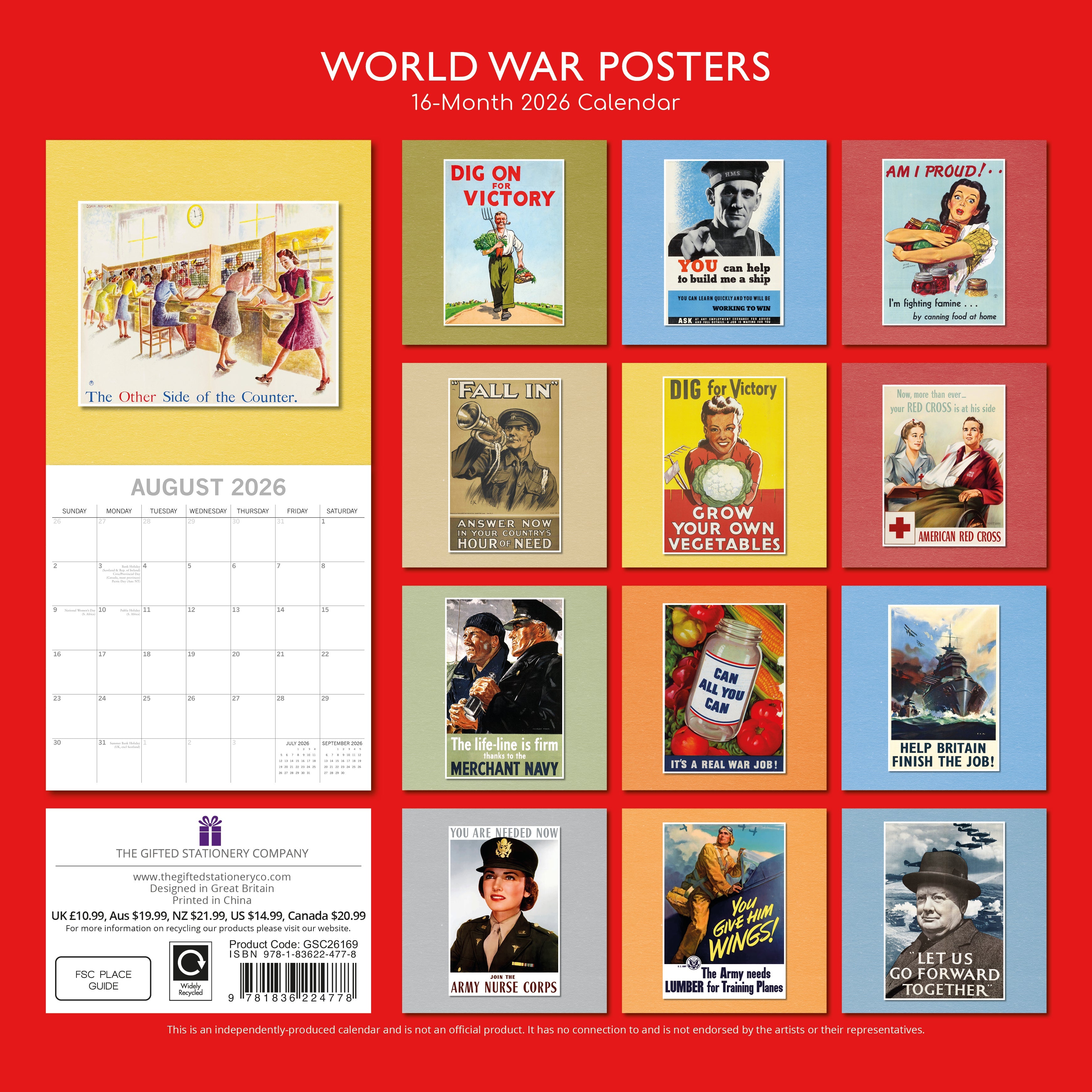 2026 World War Posters - Square Wall Calendar
