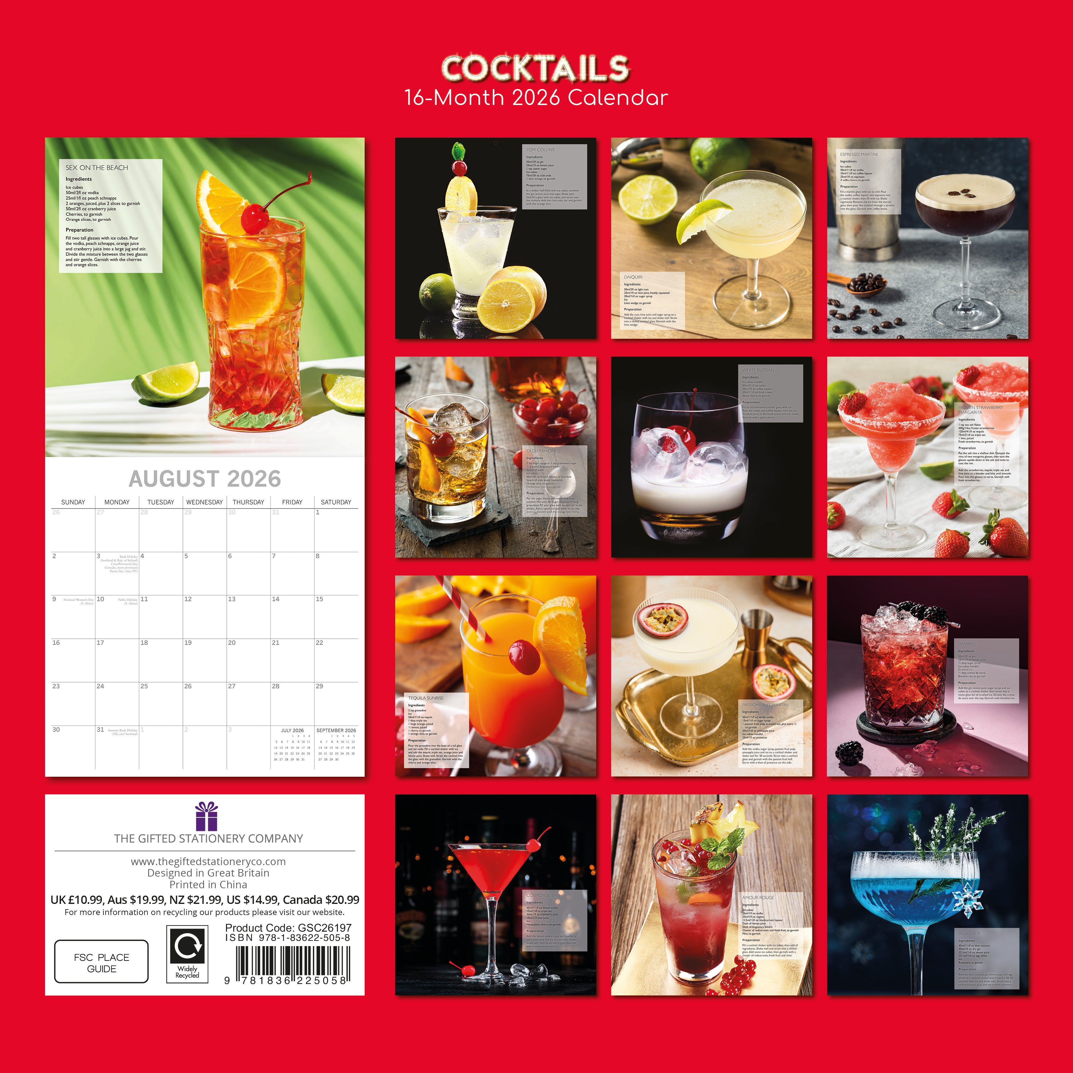 2026 Cocktails - Square Wall Calendar