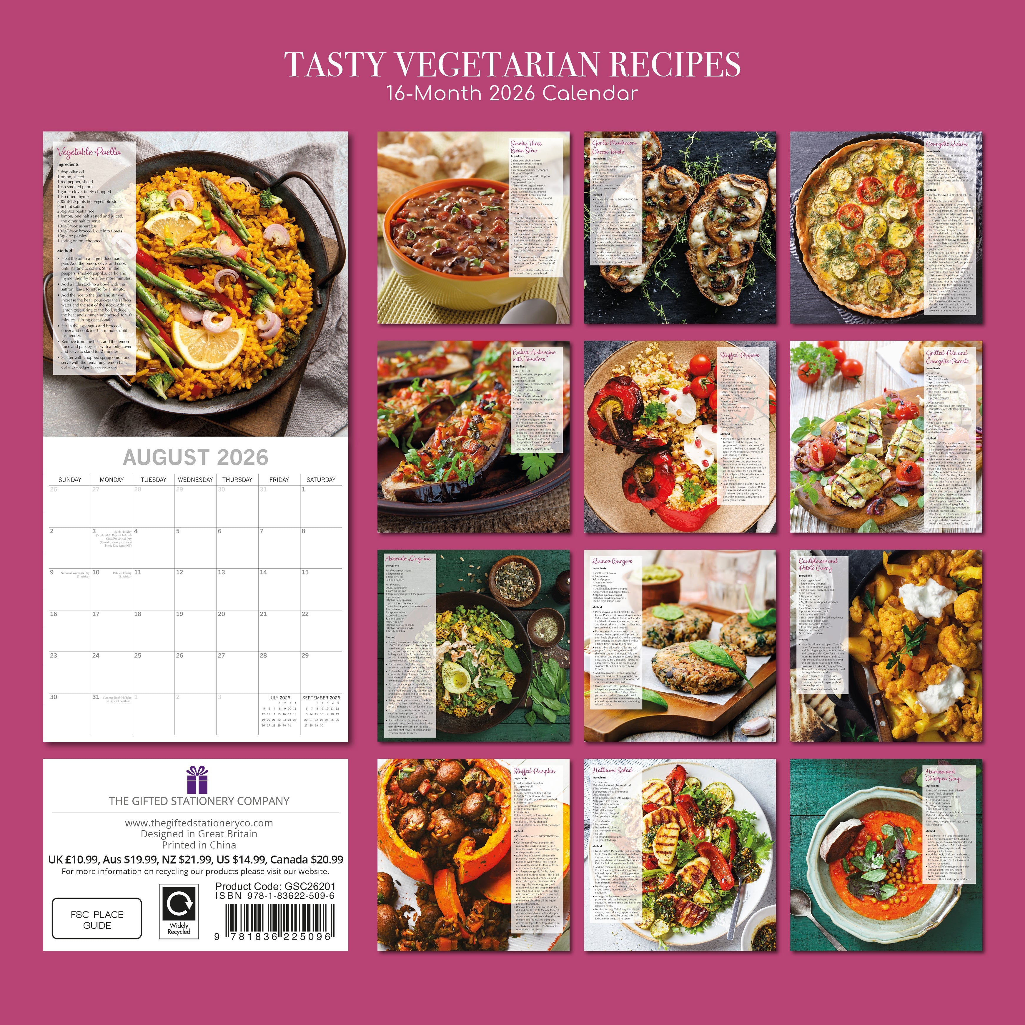 2026 Tasty Vegetarian Recipes - Square Wall Calendar