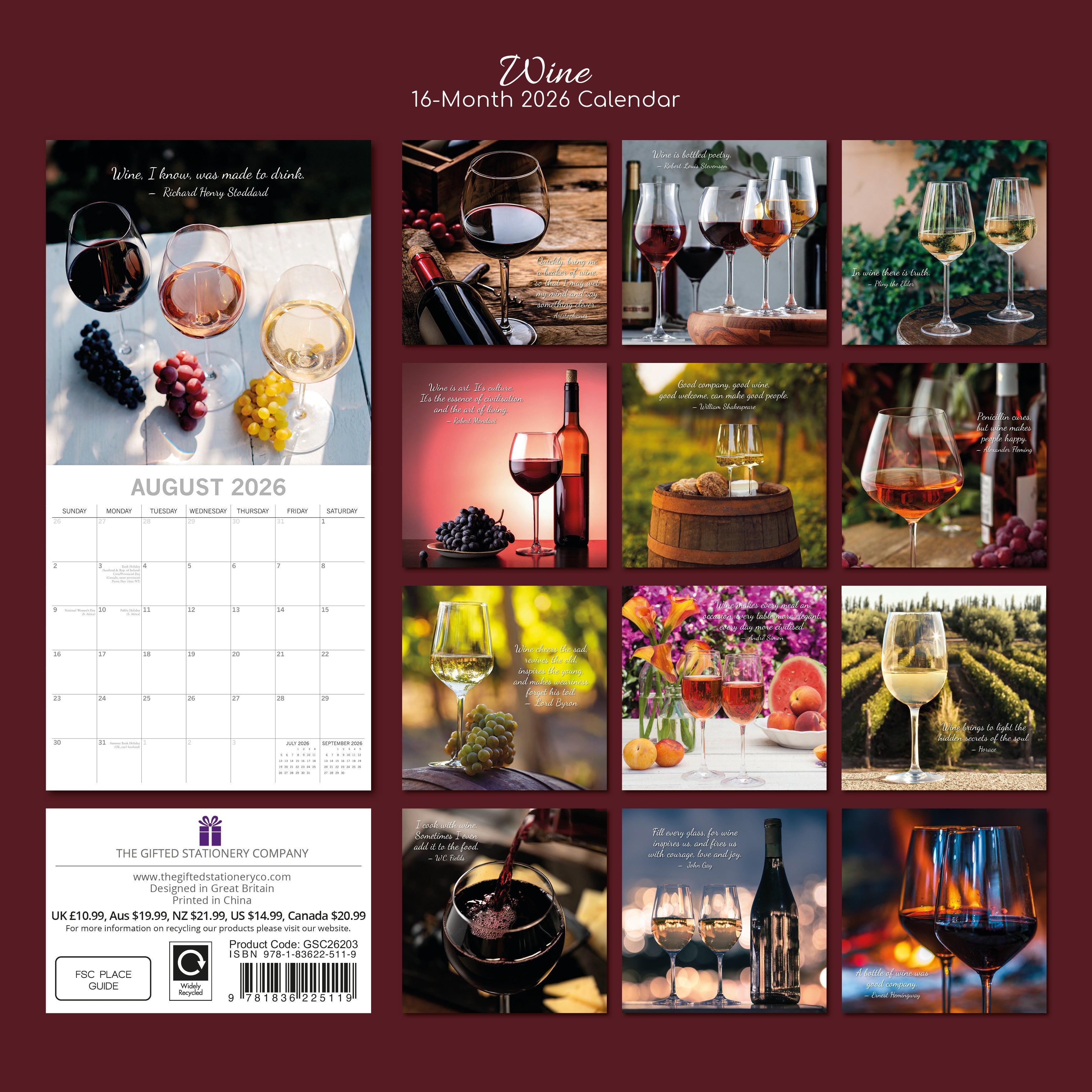 2026 Wine - Square Wall Calendar