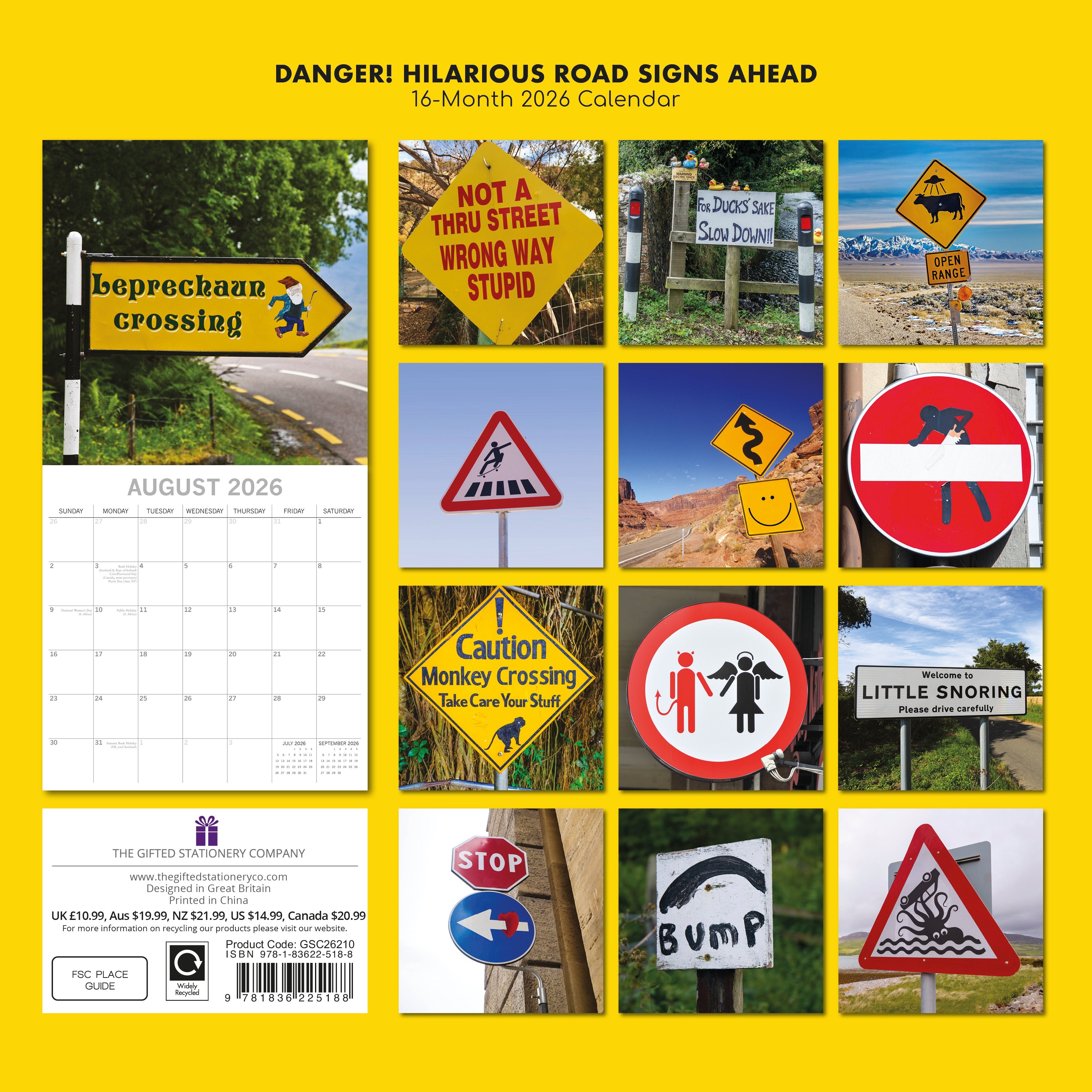 2026 Danger!...Hilarious Road Signs Ahead - Square Wall Calendar