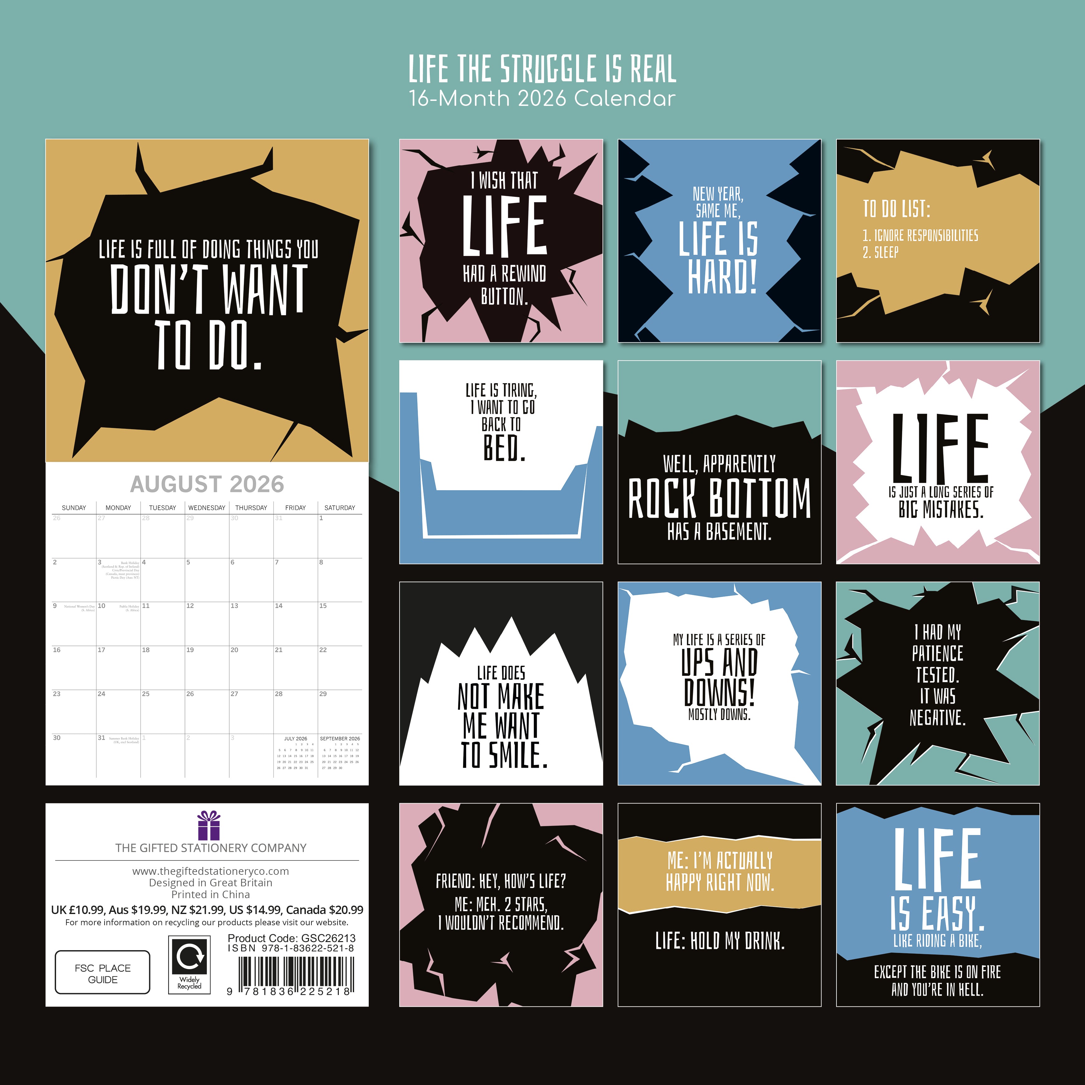 2026 Life - The Struggle is Real - Square Wall Calendar