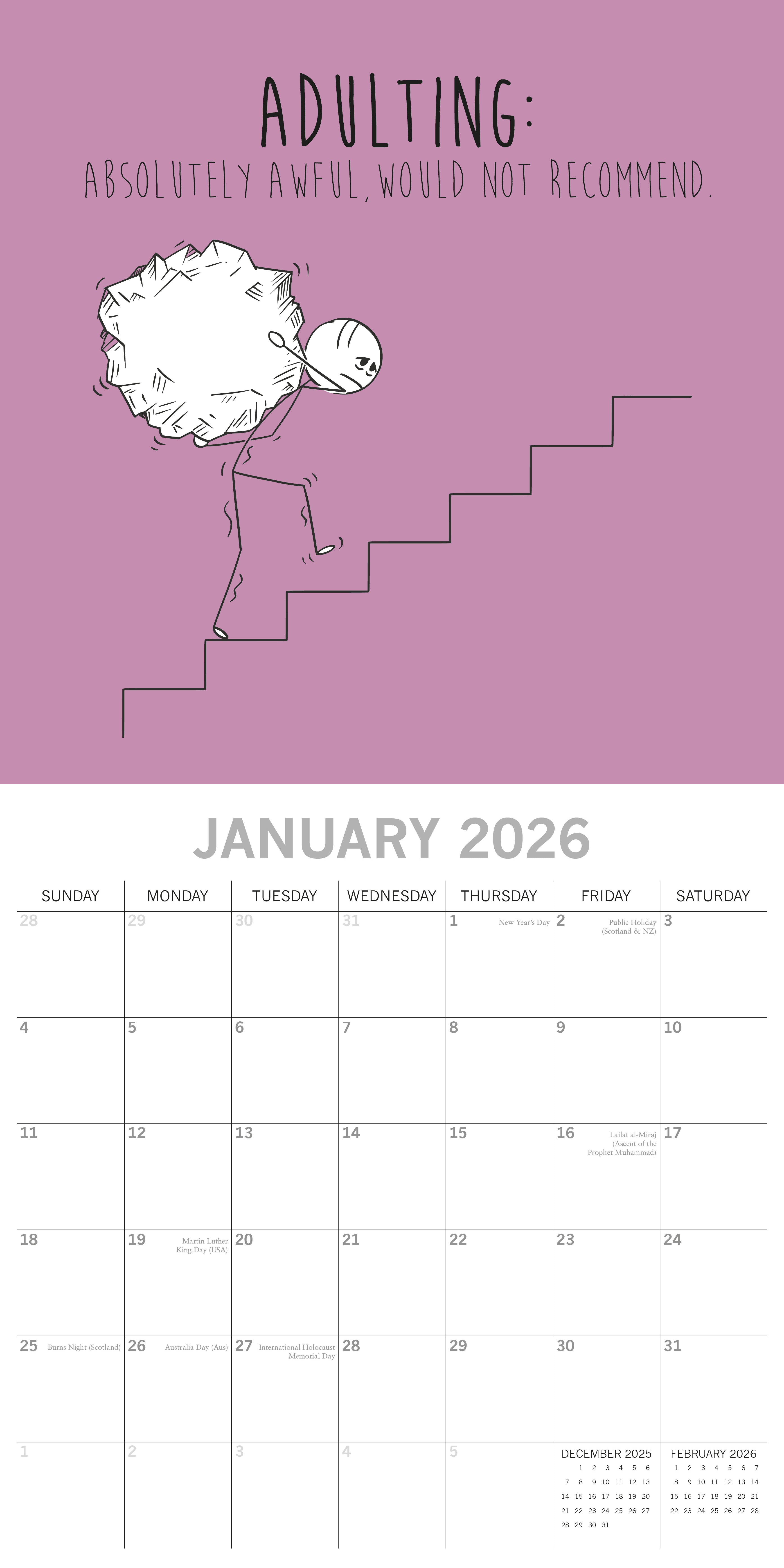 2026 The Scary Reality of Adulting - Square Wall Calendar