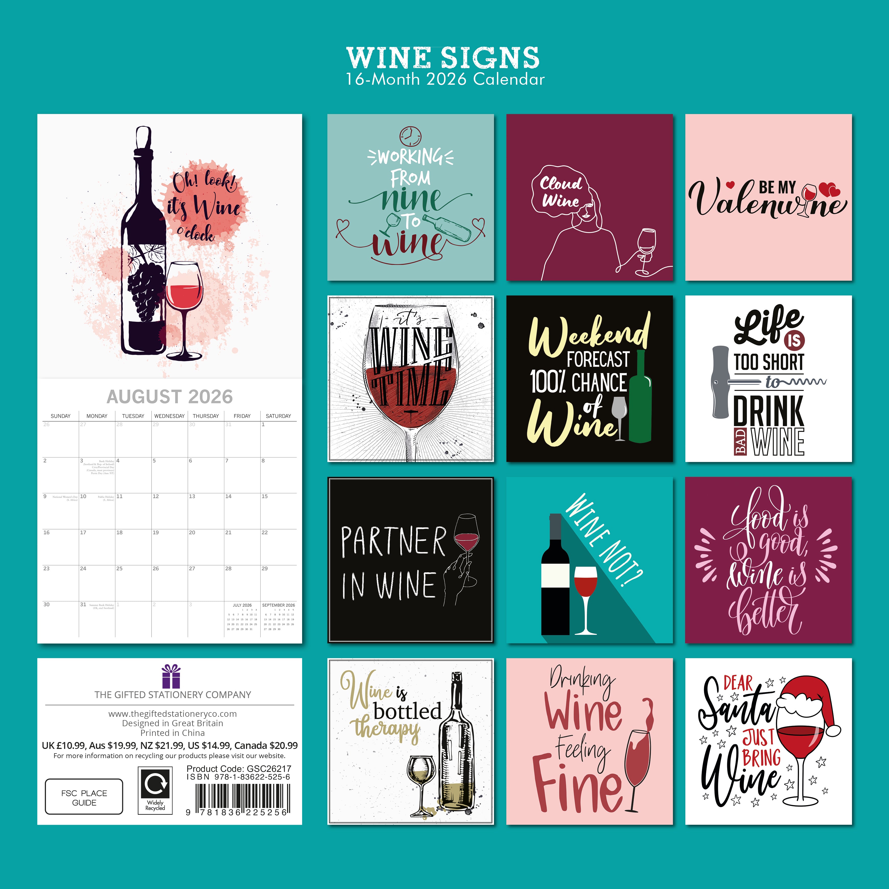 2026 Wine Signs - Square Wall Calendar