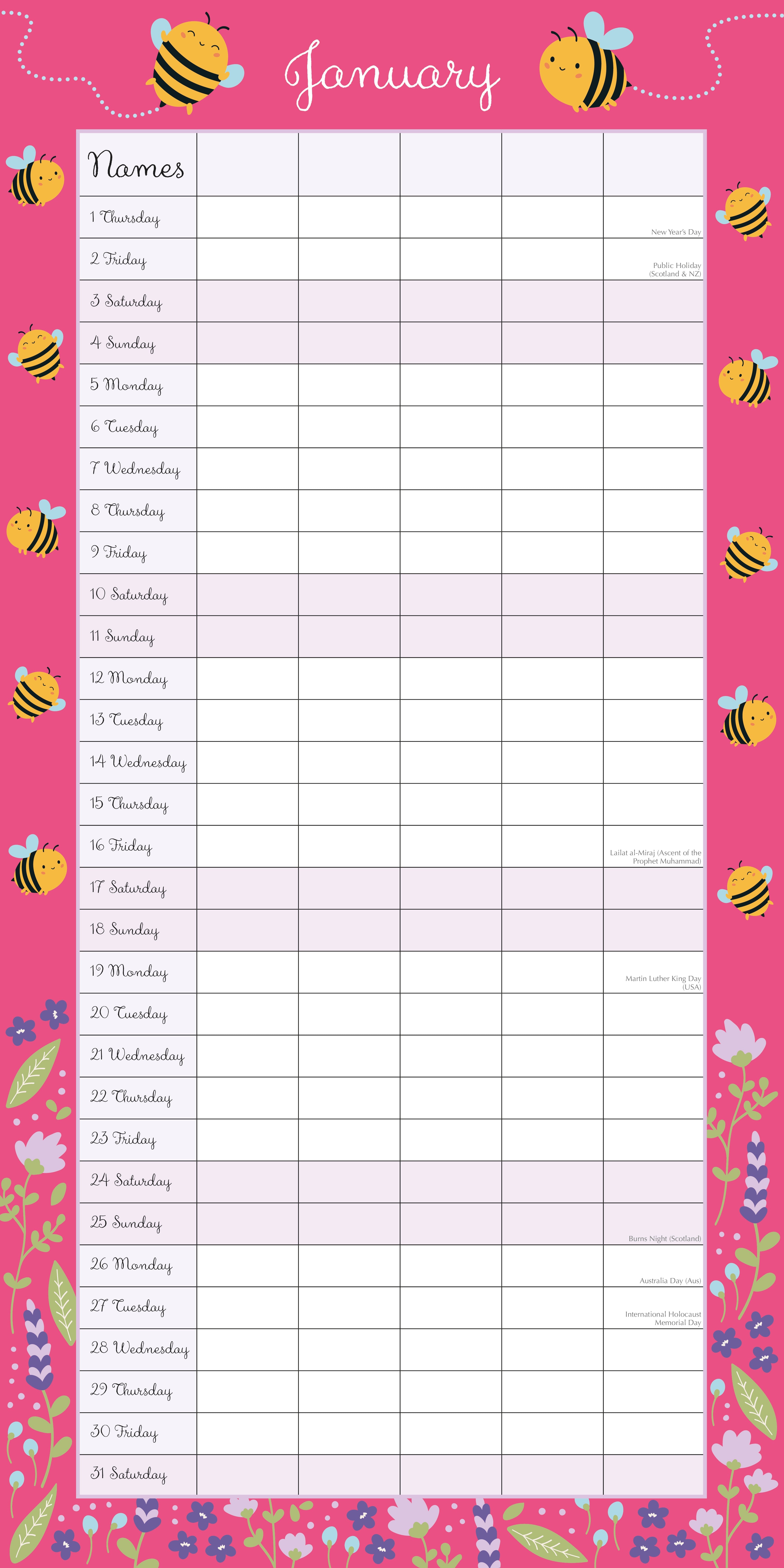 2026 Busy Bee Family Organiser - Square Wall Calendar
