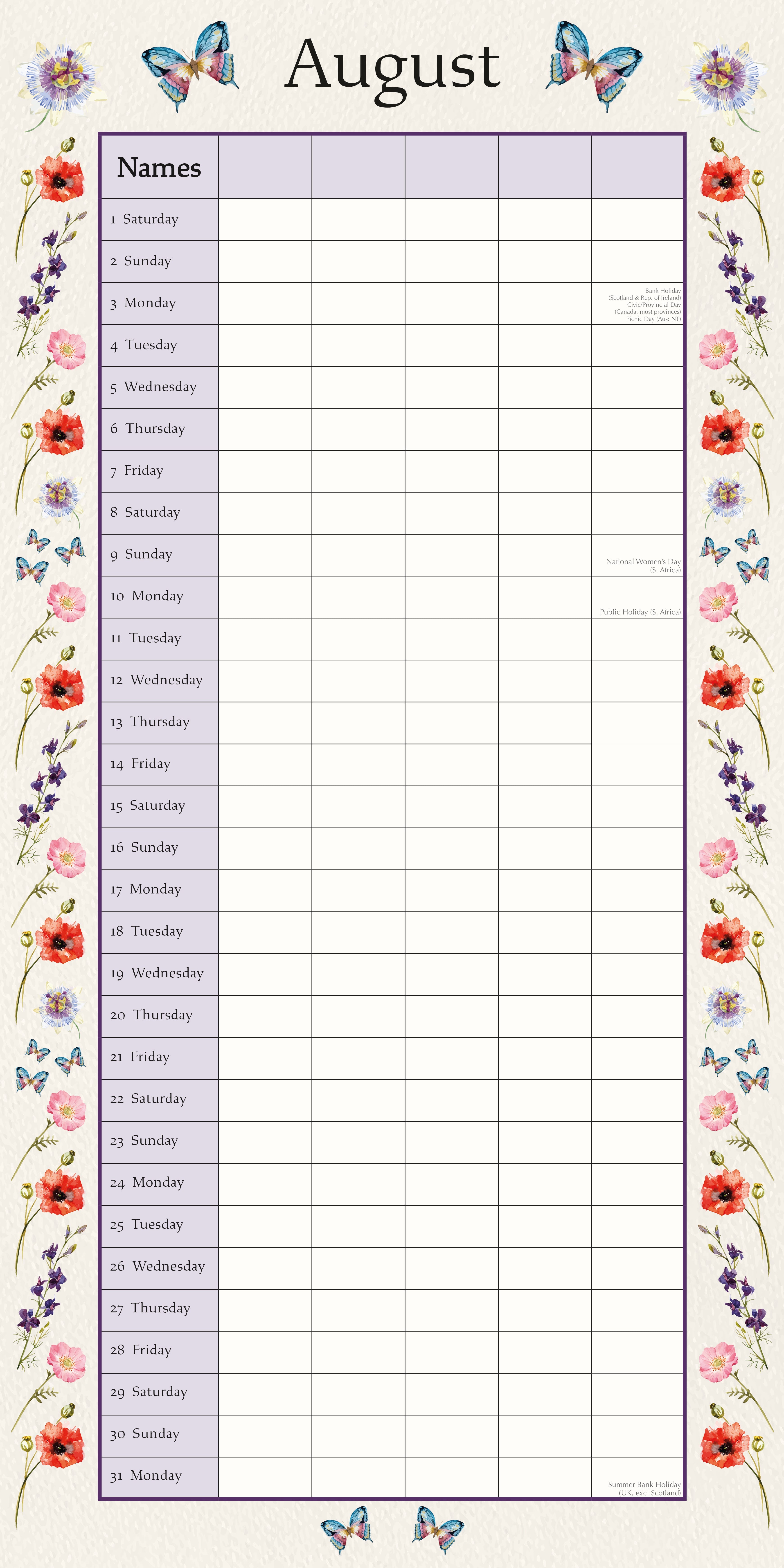 2026 Floral Family Organiser - Square Wall Calendar