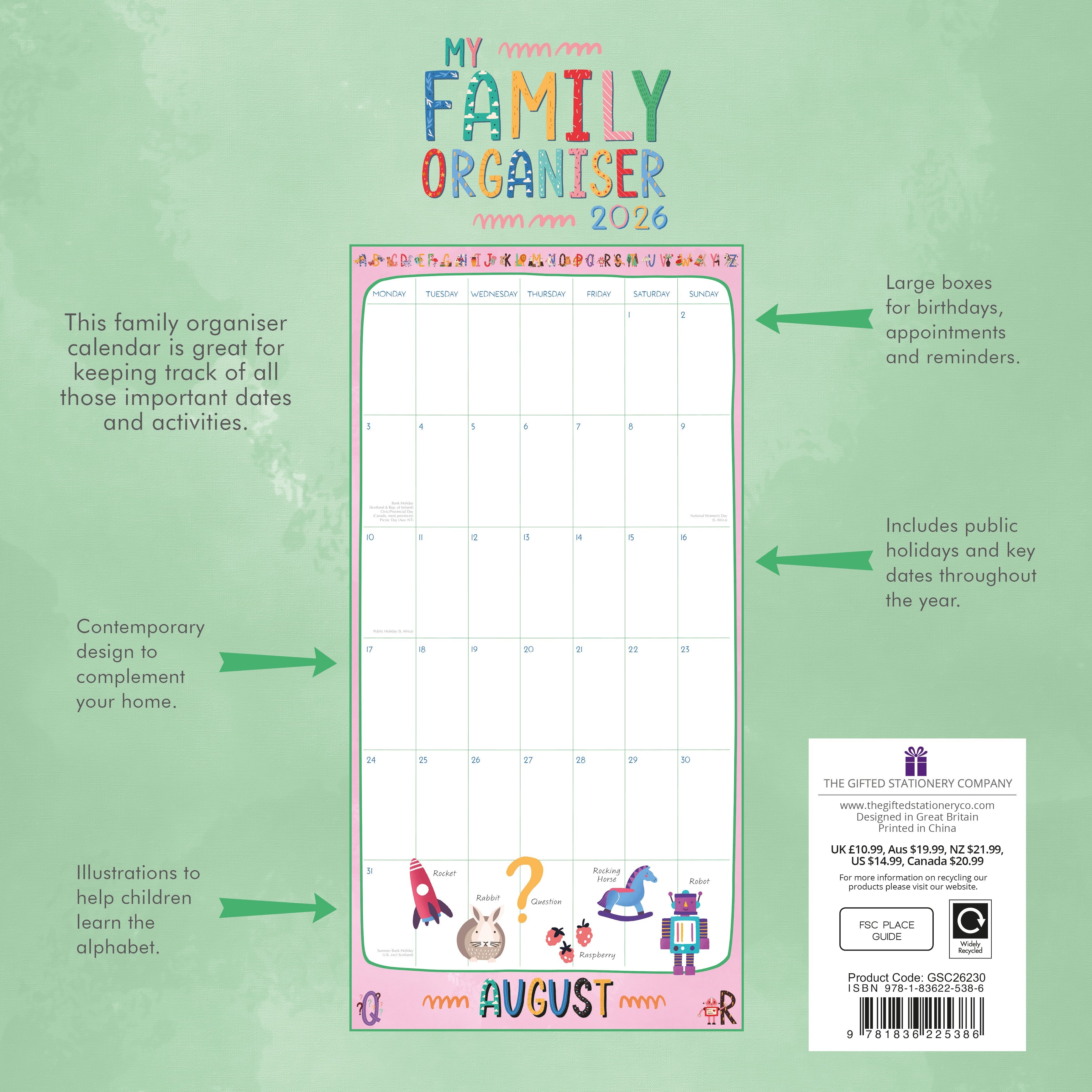 2026 My Family Organiser - ABC - Square Wall Calendar