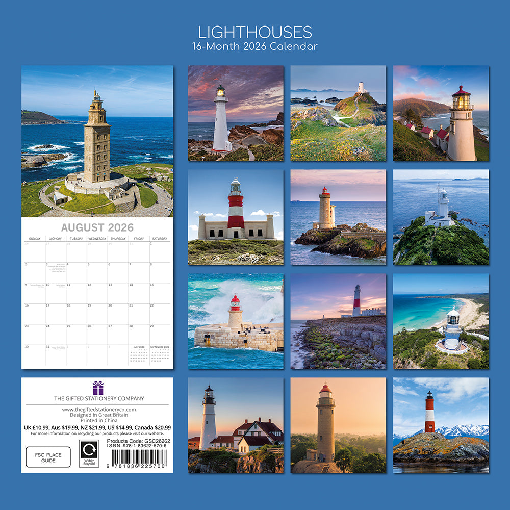 2026 Lighthouses - Square Wall Calendar