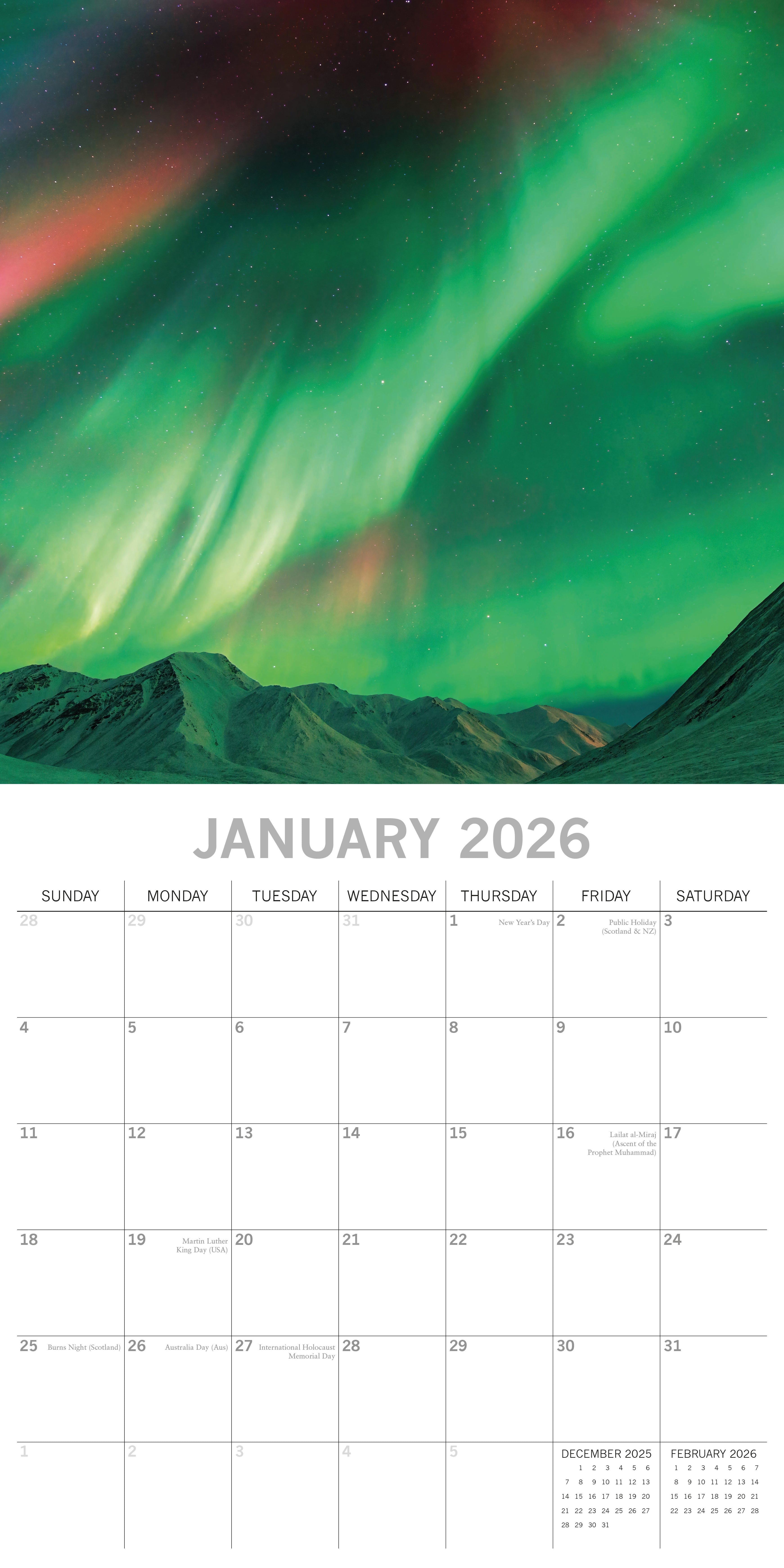 2026 Northern Lights - Square Wall Calendar