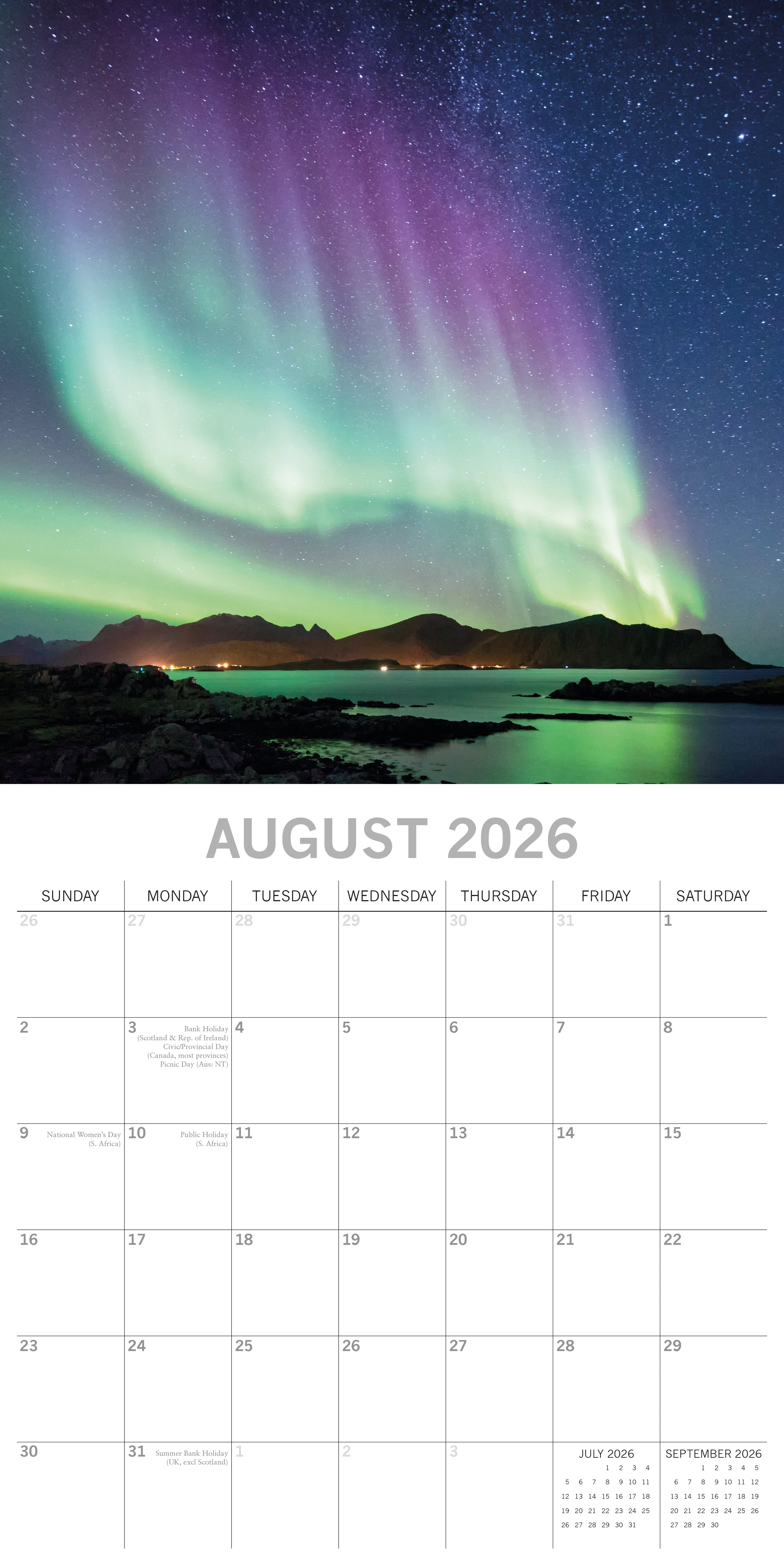 2026 Northern Lights - Square Wall Calendar