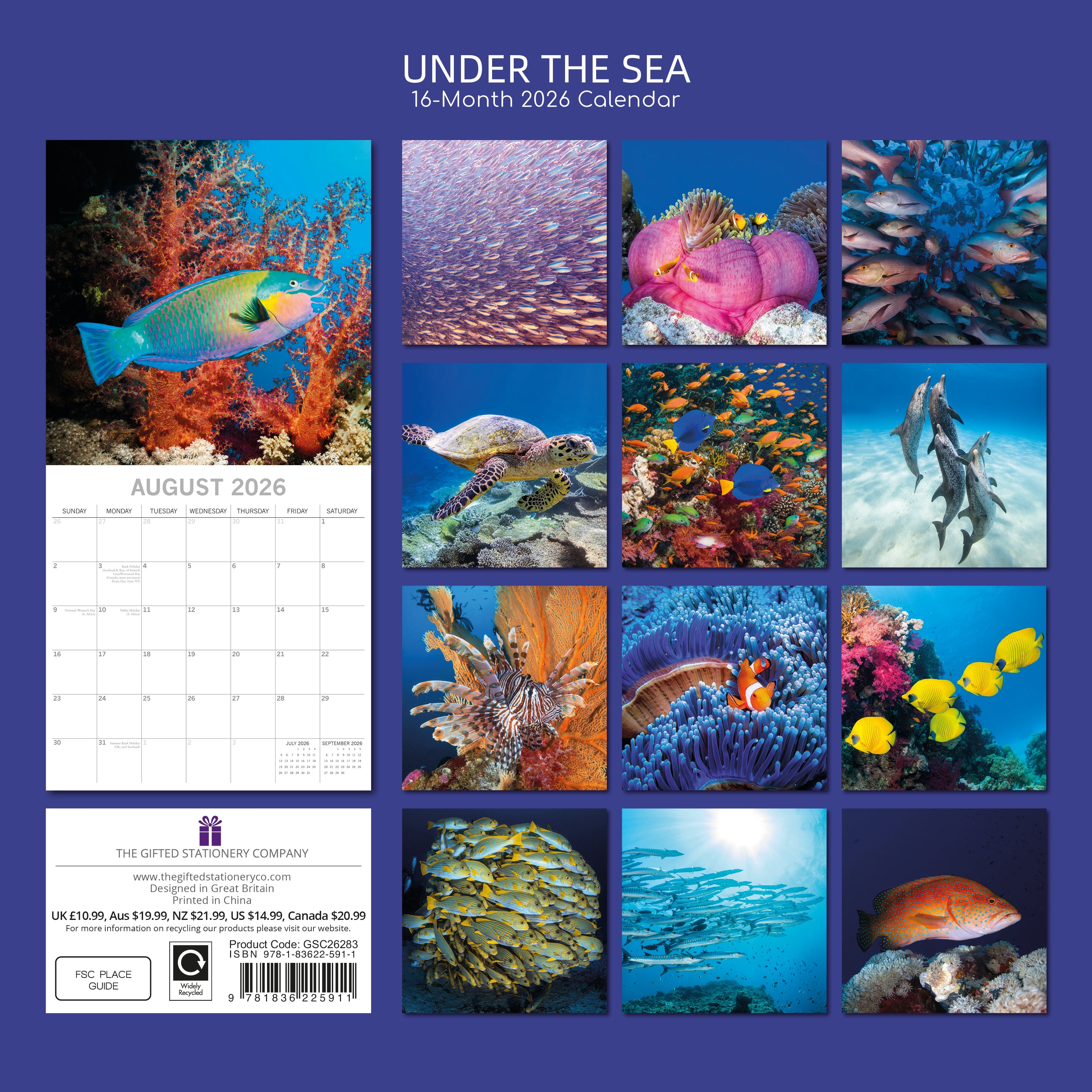 2026 Under the Sea - Square Wall Calendar