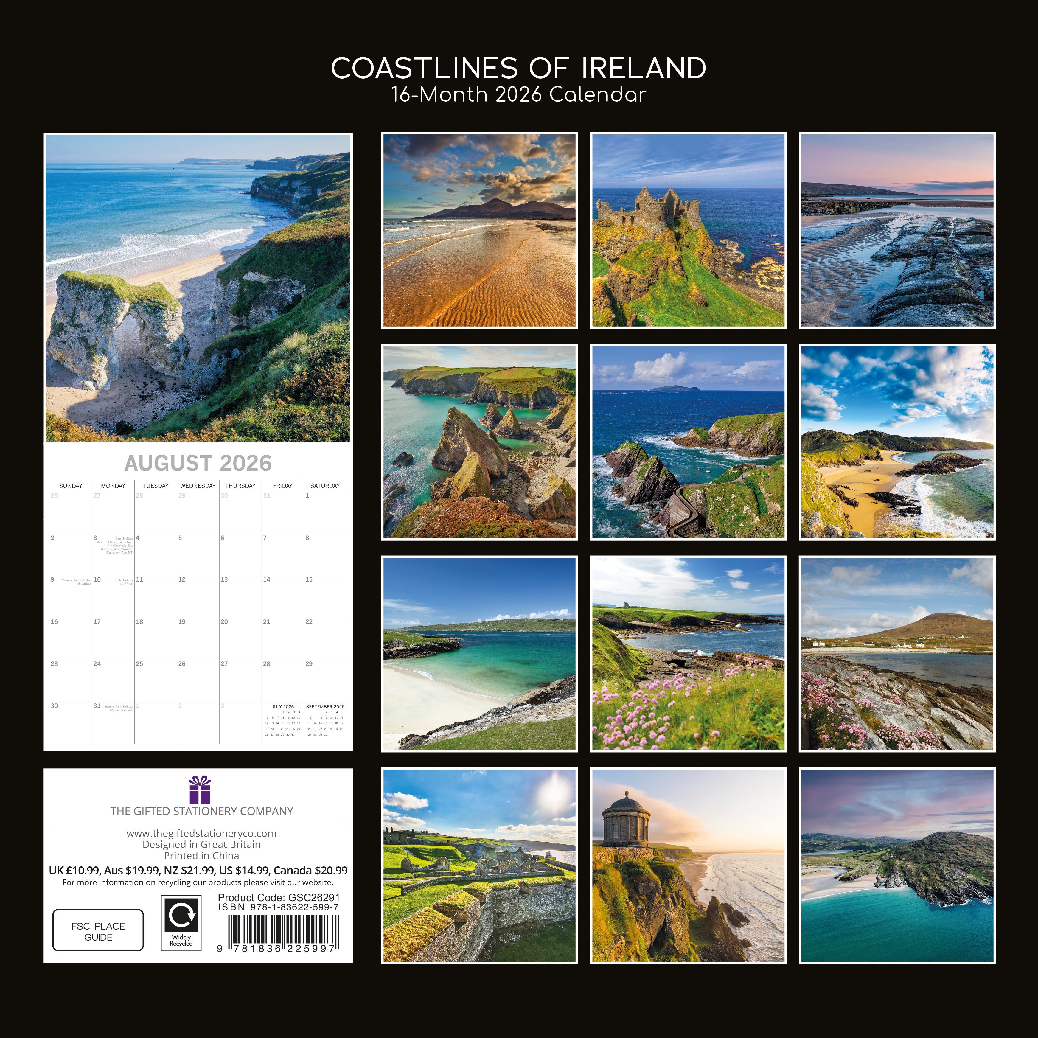 2026 Coastlines of Ireland - Square Wall Calendar