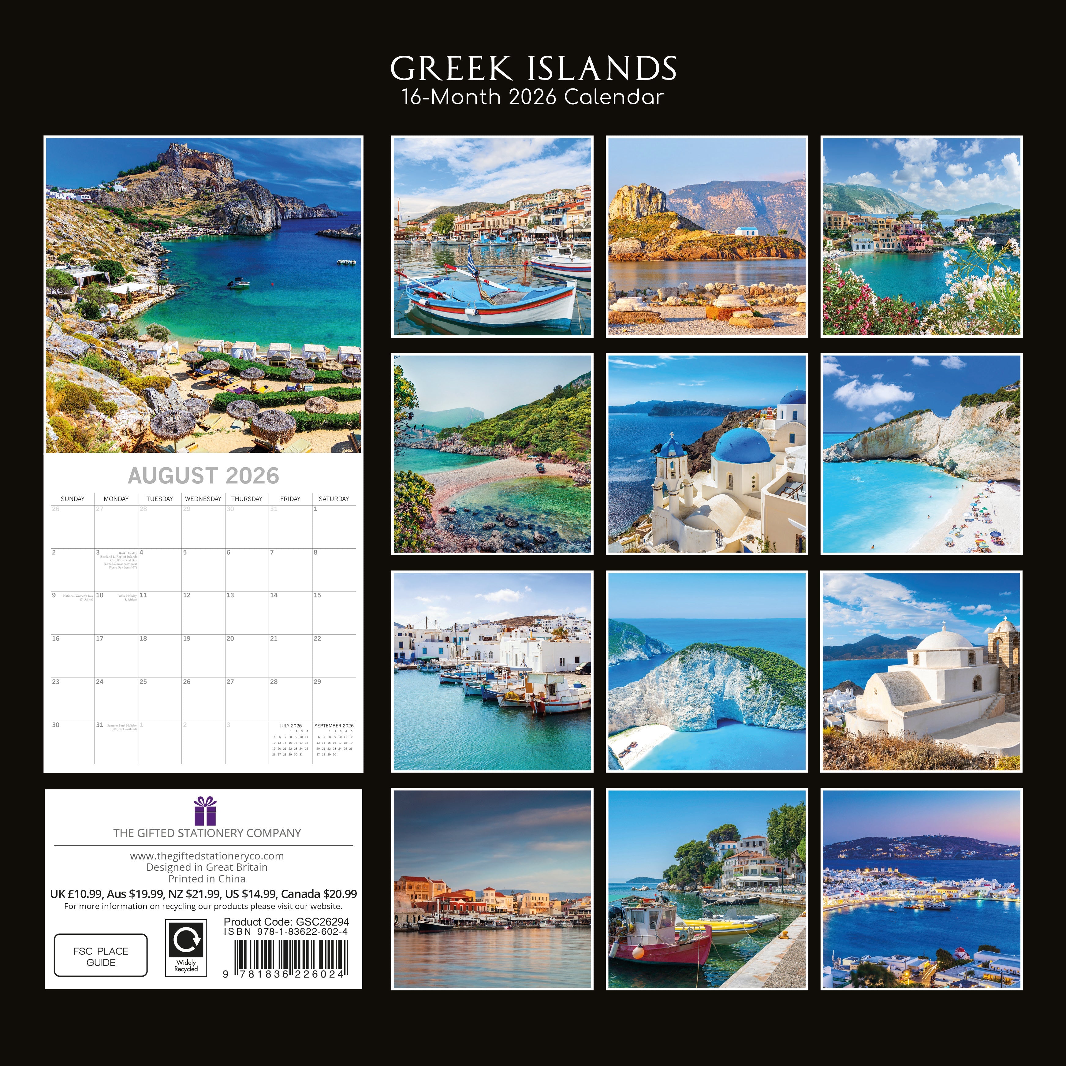 2026 Greek Islands - Square Wall Calendar