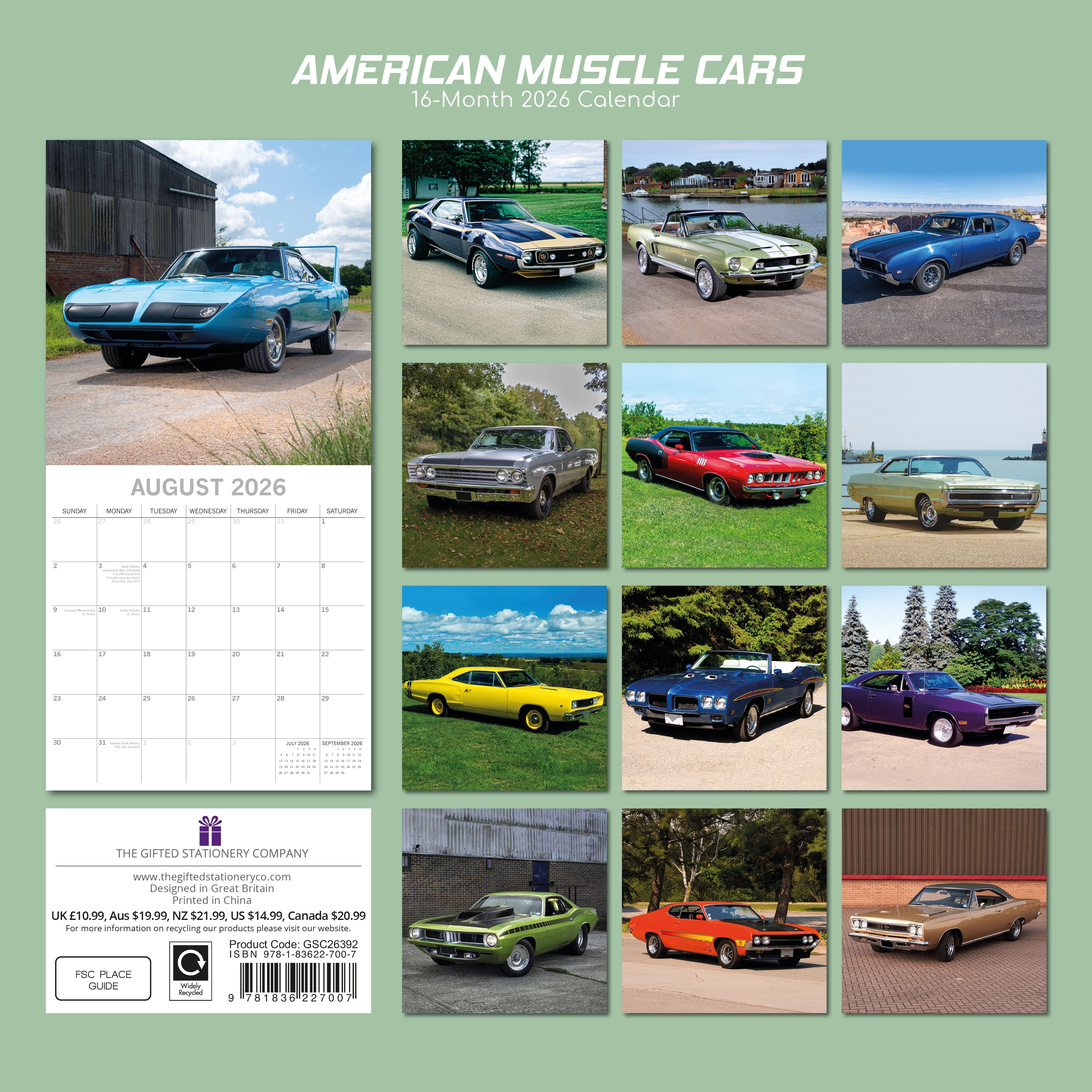 2026 American Muscle Cars - Square Wall Calendar