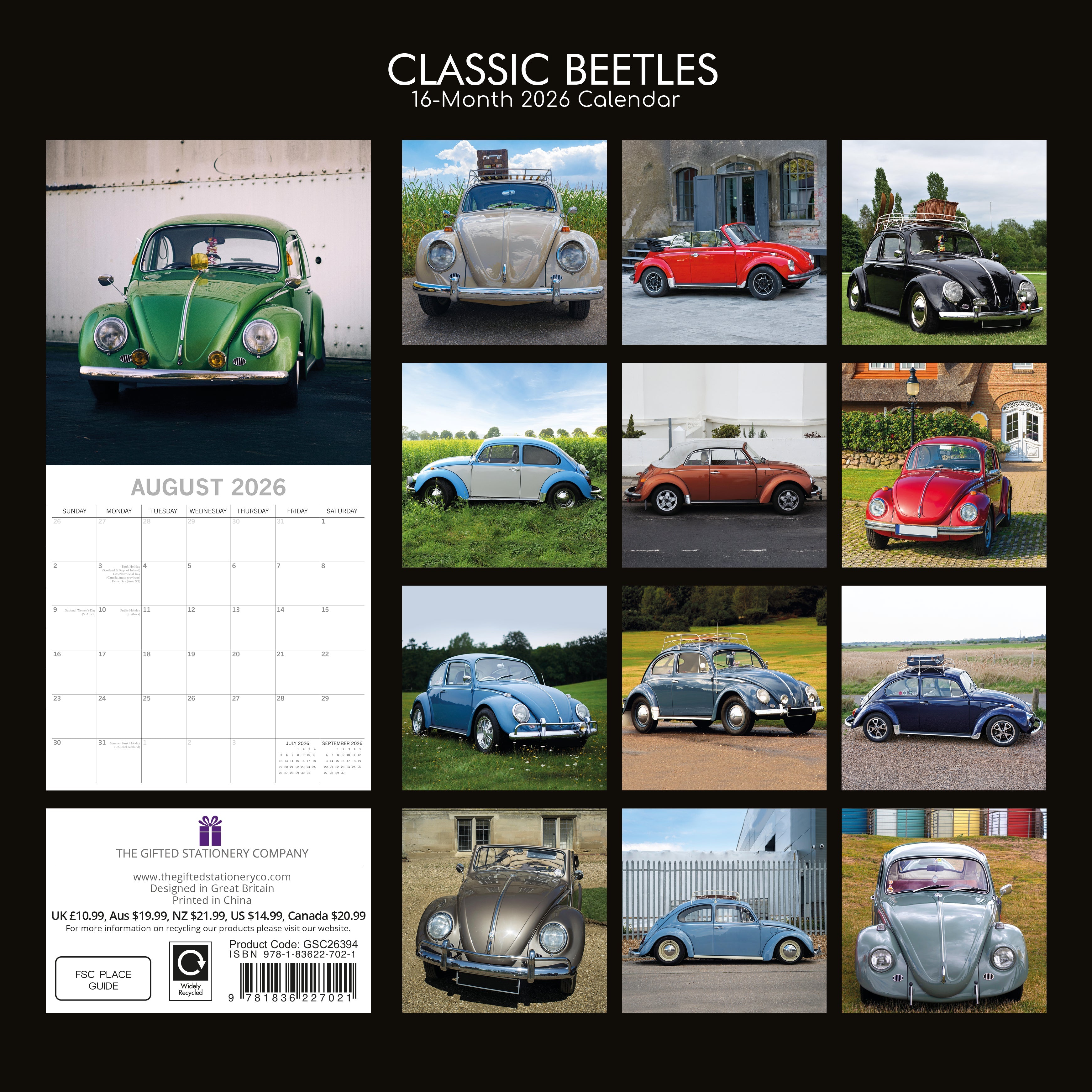 2026 Classic Beetles - Square Wall Calendar