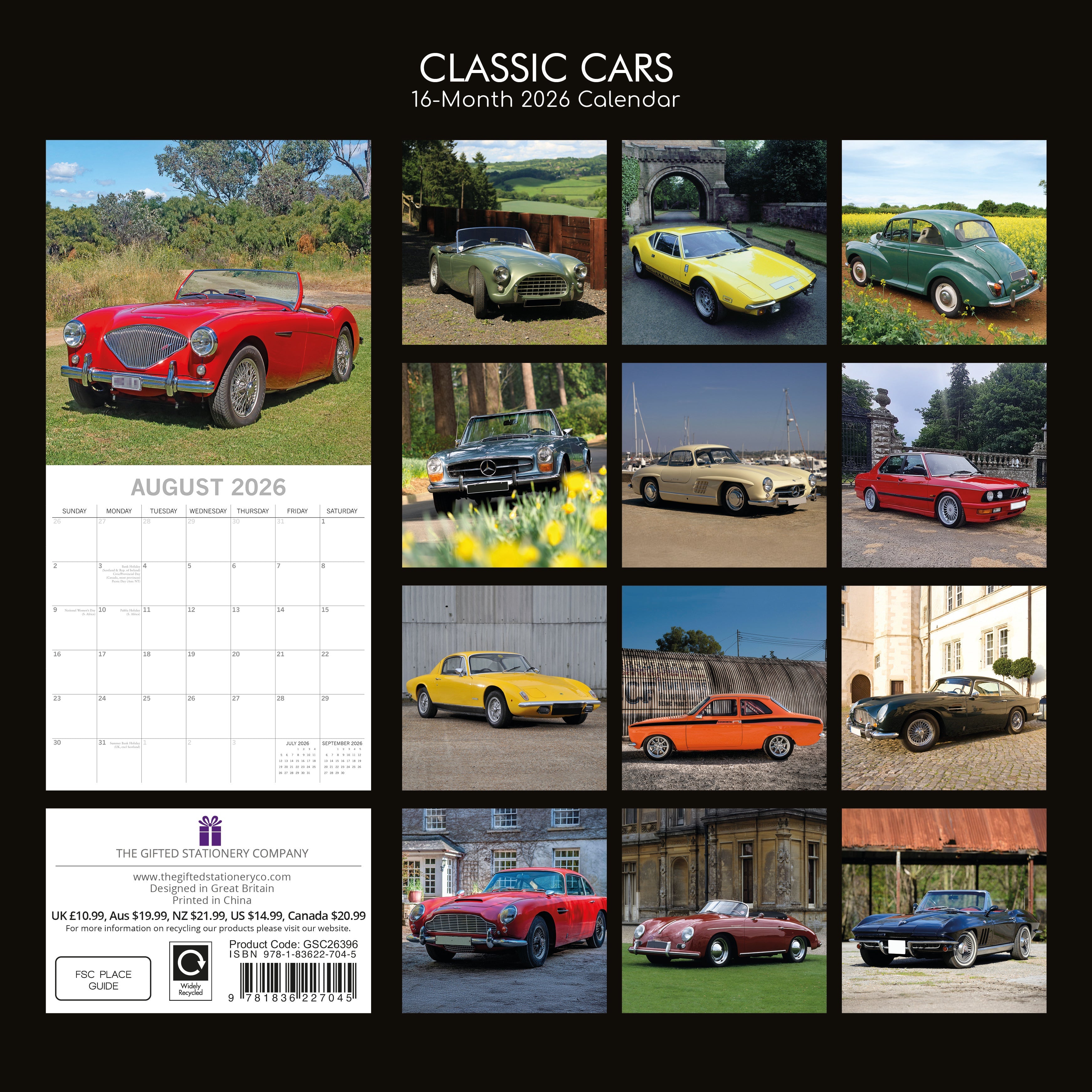 2026 Classic Cars - Square Wall Calendar