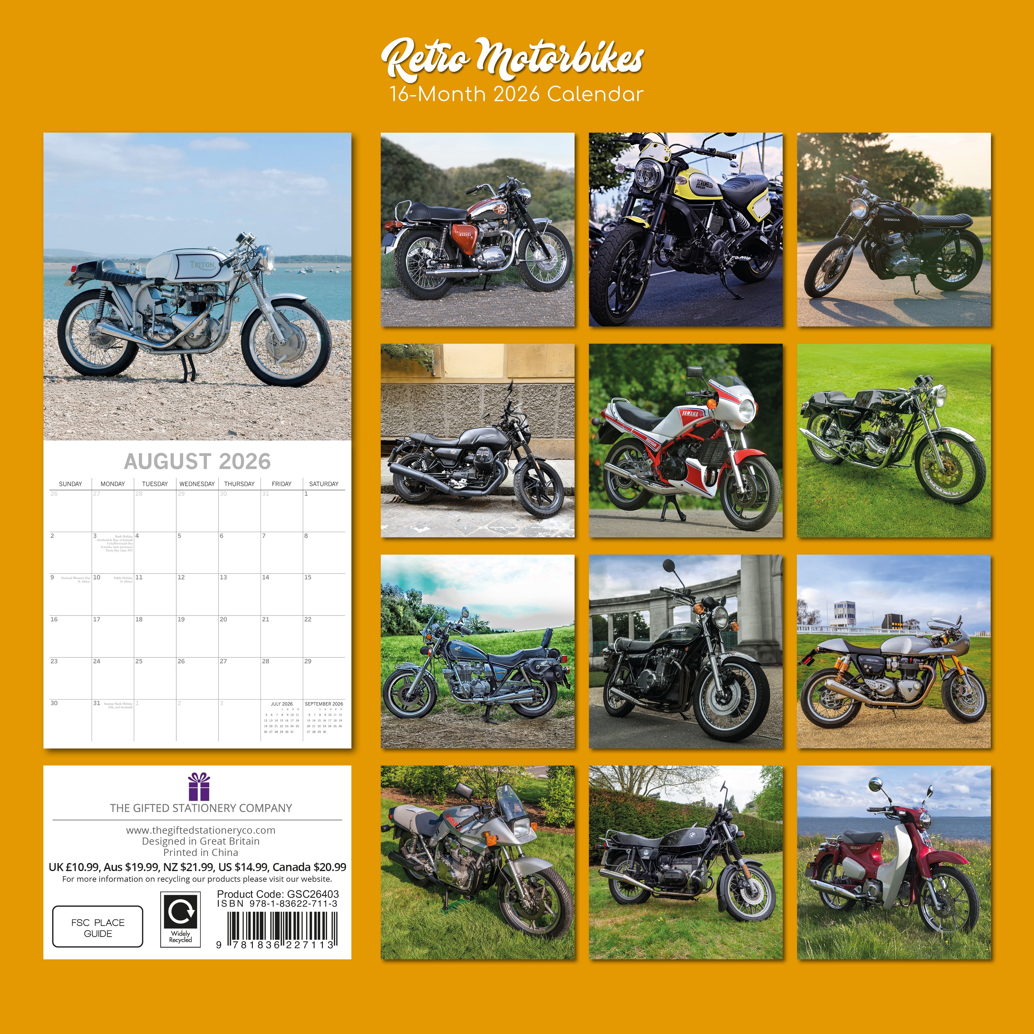2026 Retro Motorbikes - Square Wall Calendar