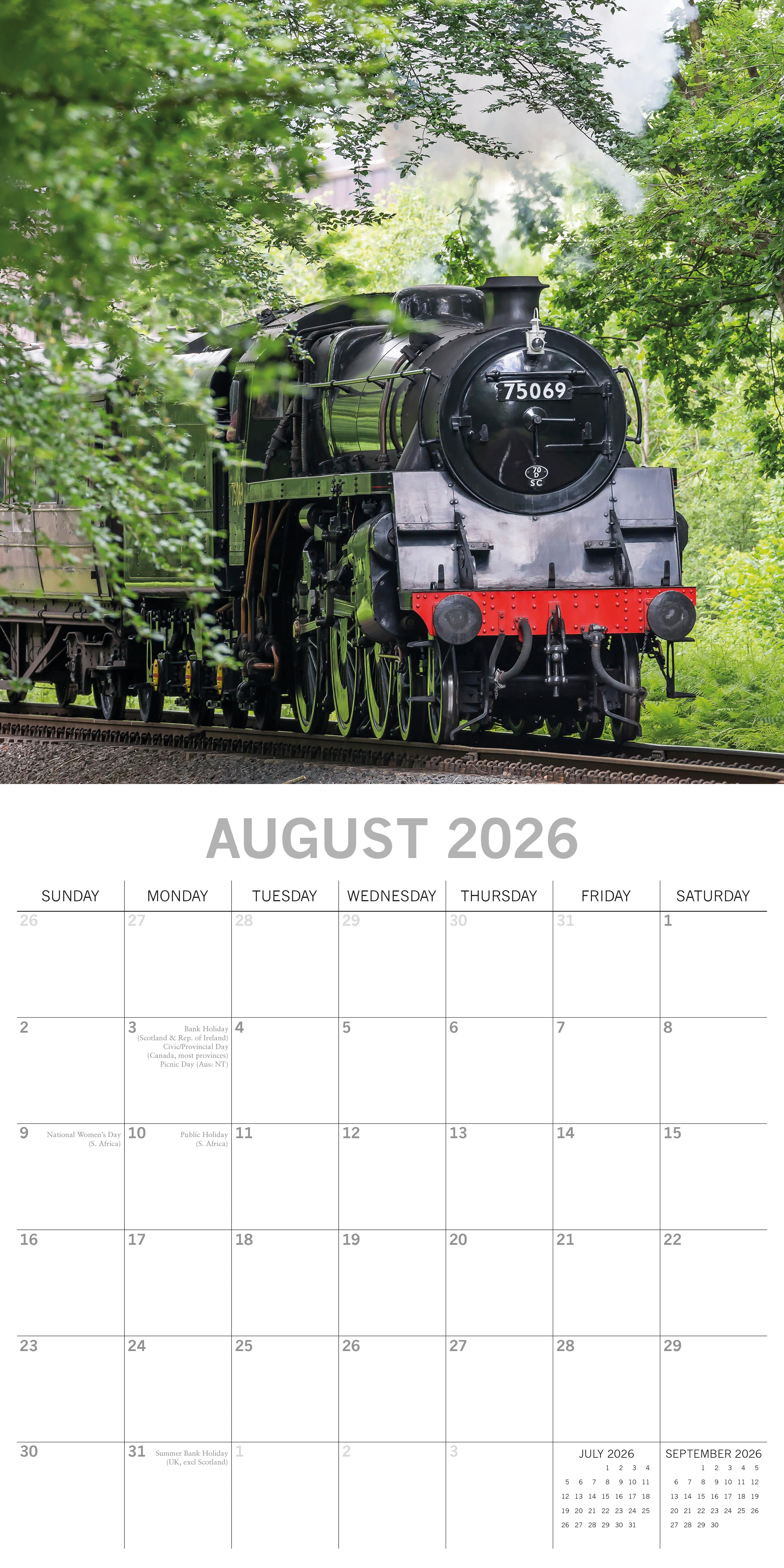 2026 Steam Trains - Square Wall Calendar