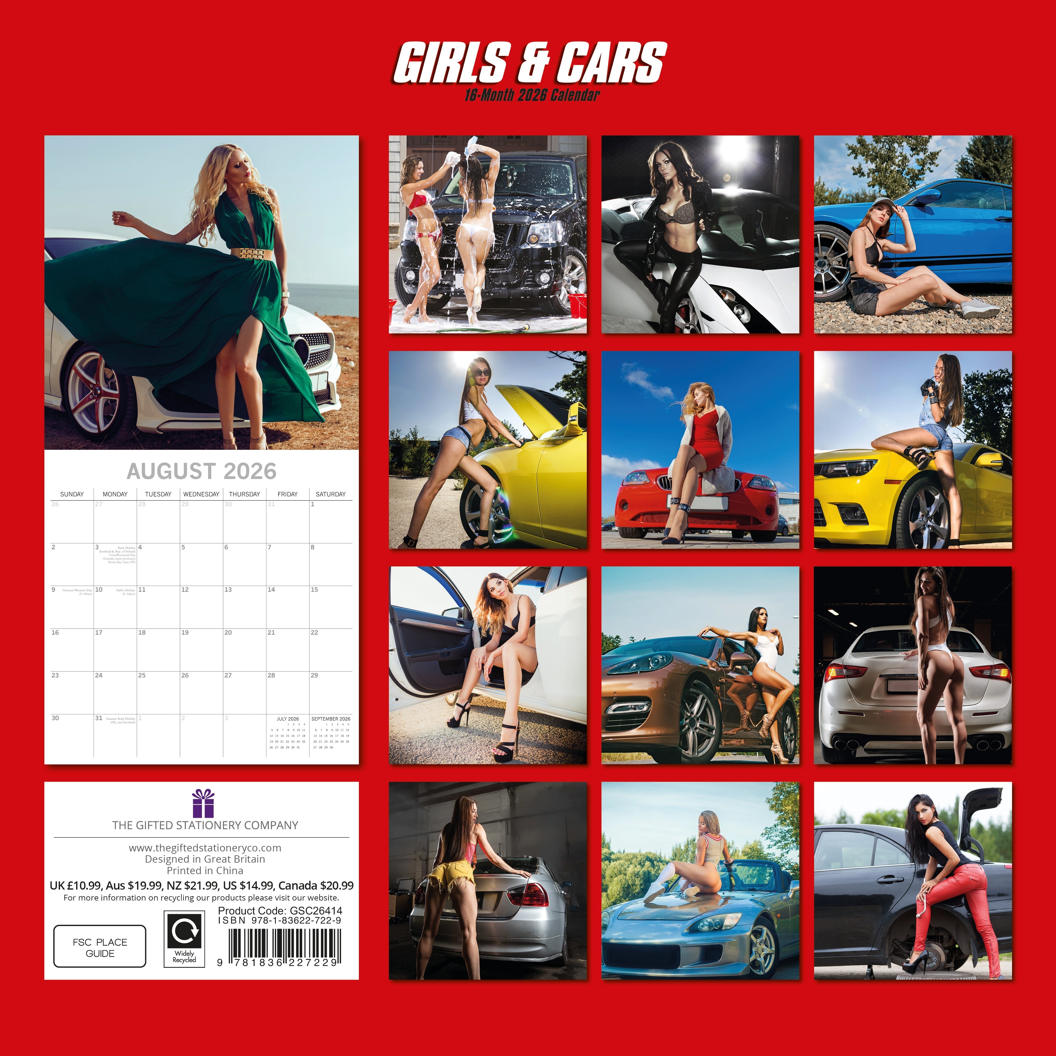 2026 Girls & Cars - Square Wall Calendar