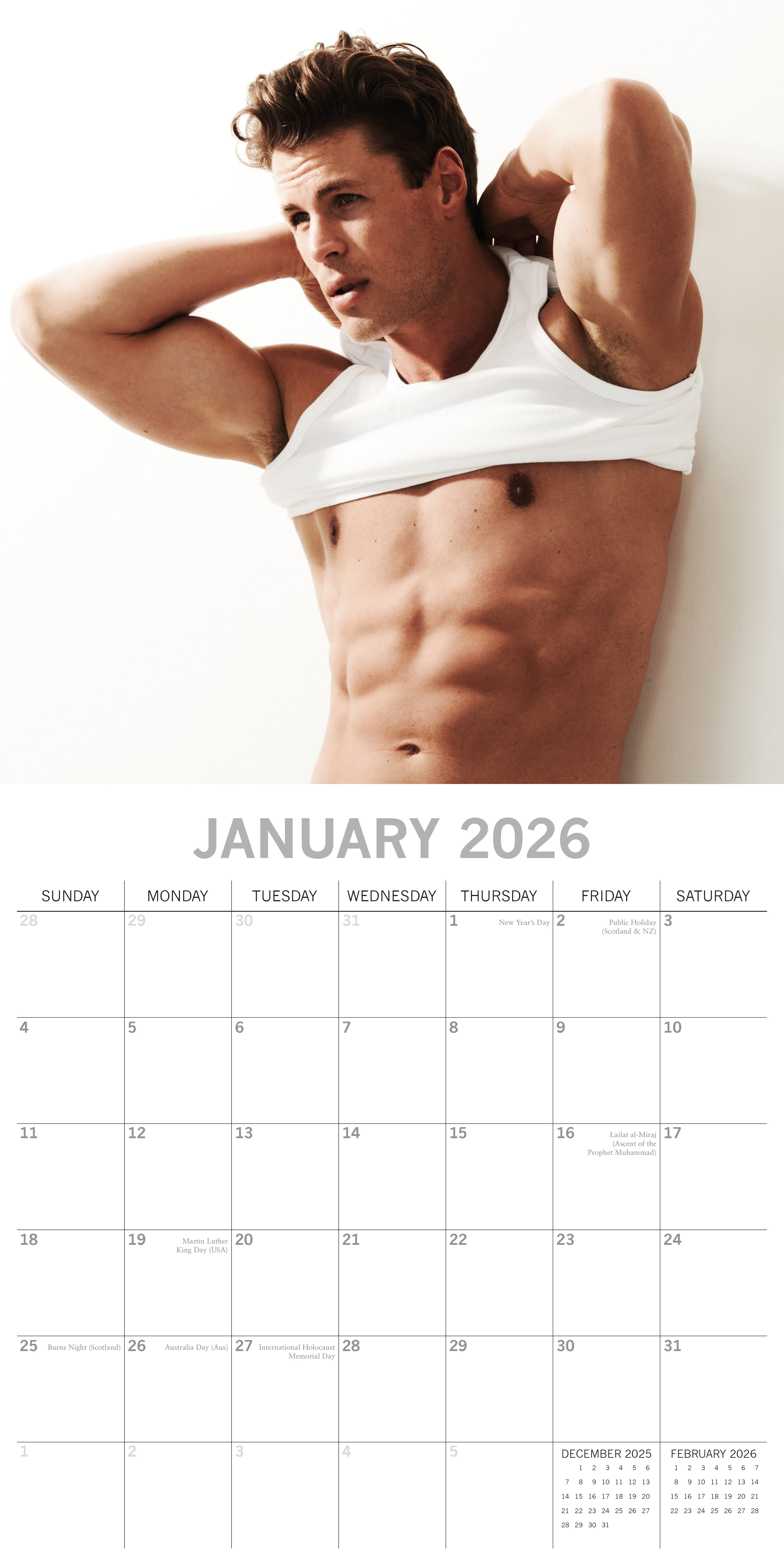 2026 Hot Shirtless Men - Square Wall Calendar