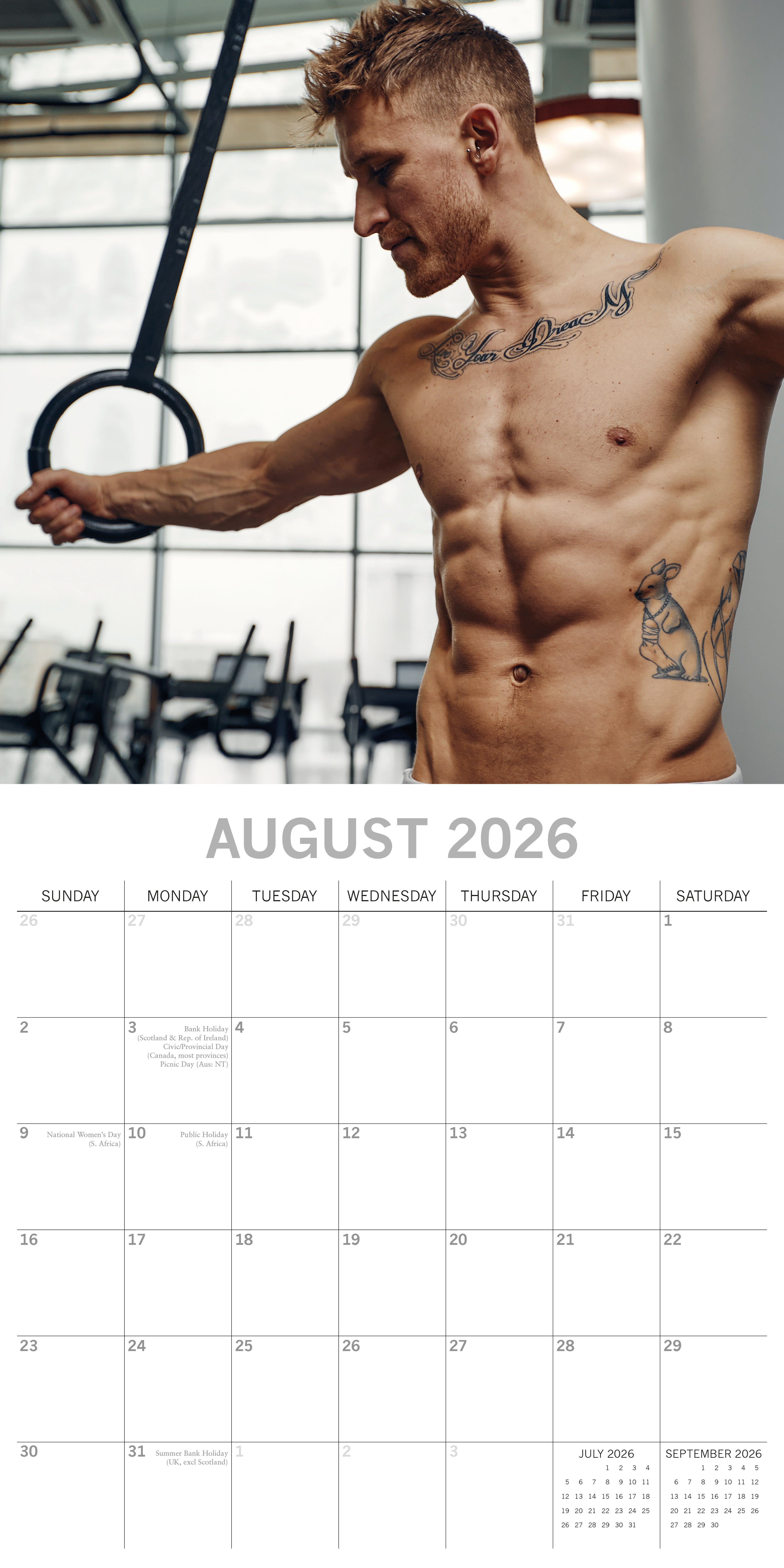 2026 Hot Shirtless Men - Square Wall Calendar