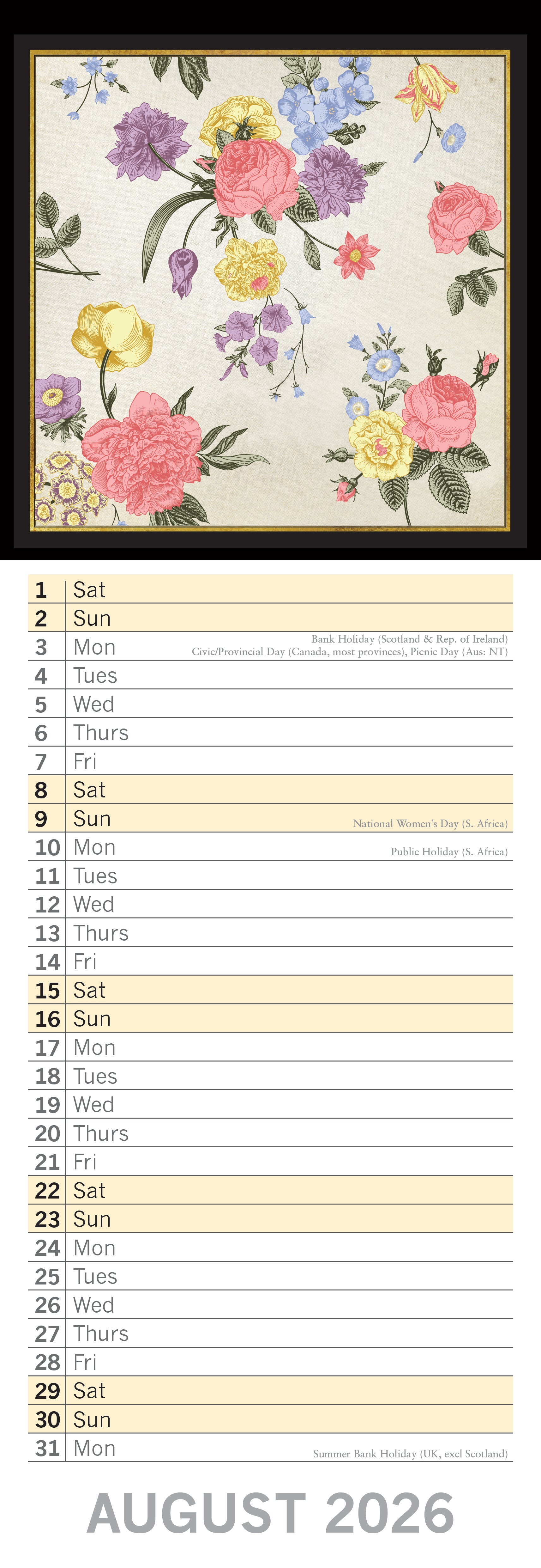 2026 Botanicals - Slim Wall Calendar