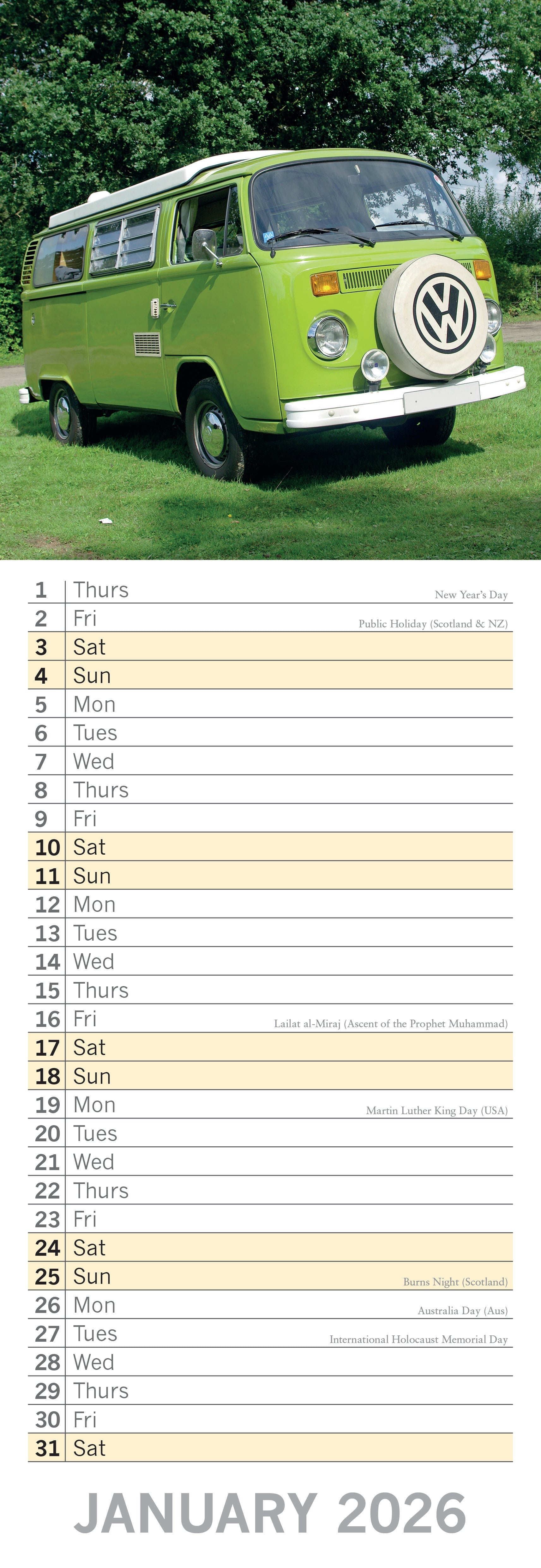 2026 Camper Vans - Slim Wall Calendar