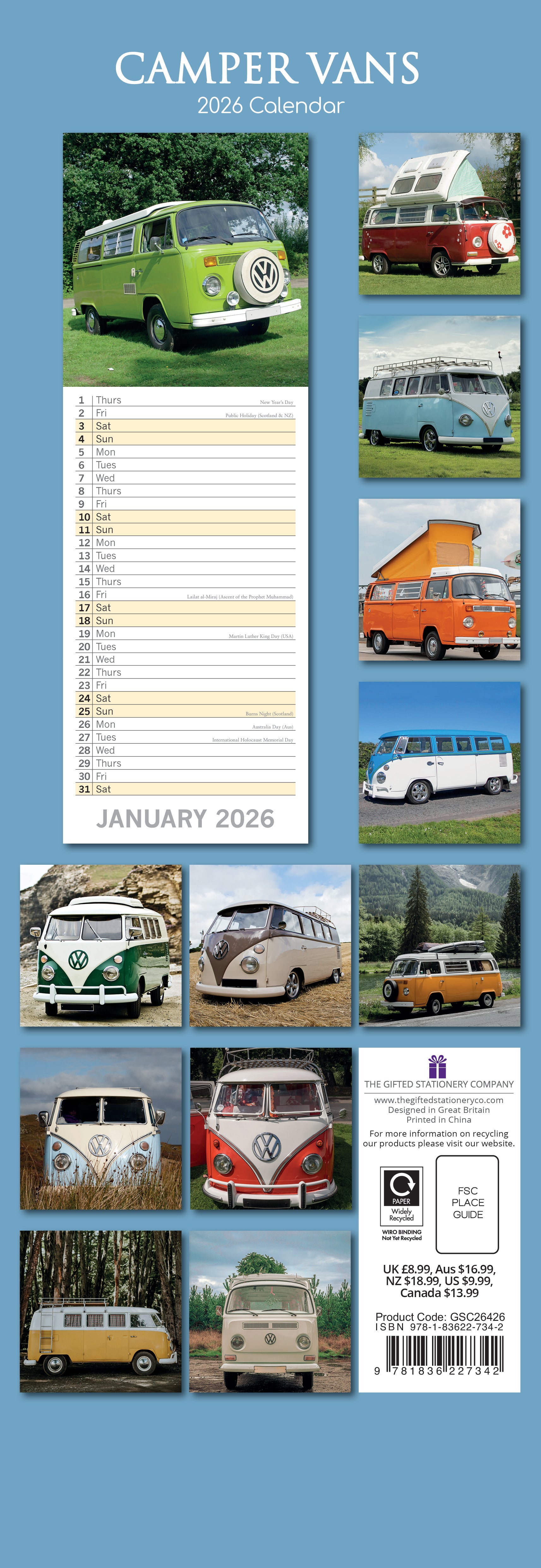 2026 Camper Vans - Slim Wall Calendar