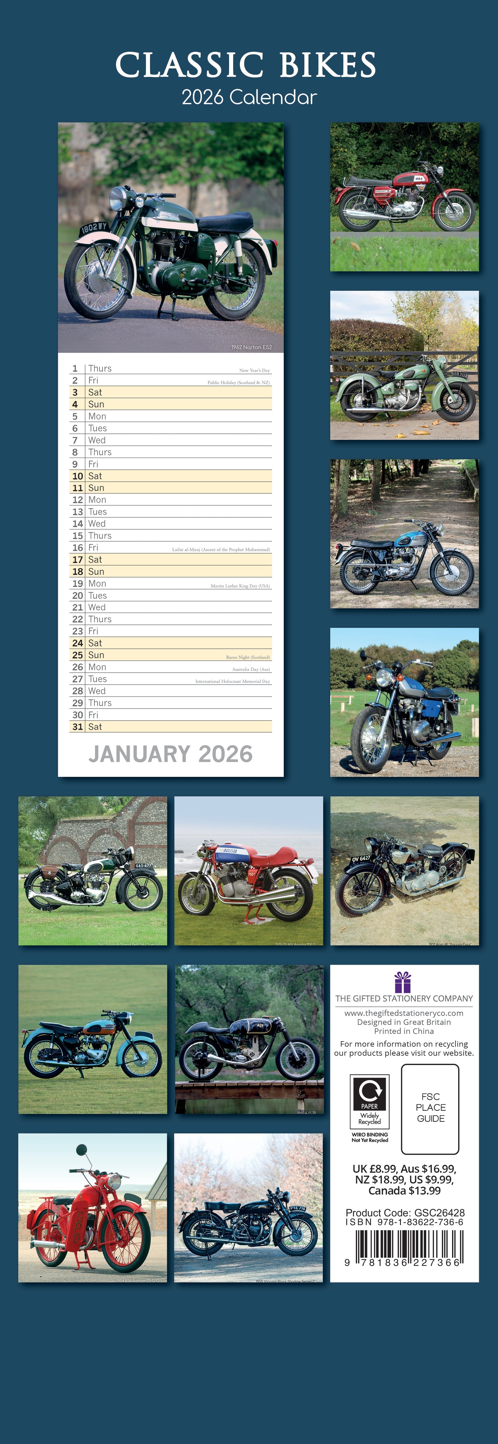 2026 Classic Bikes - Slim Wall Calendar