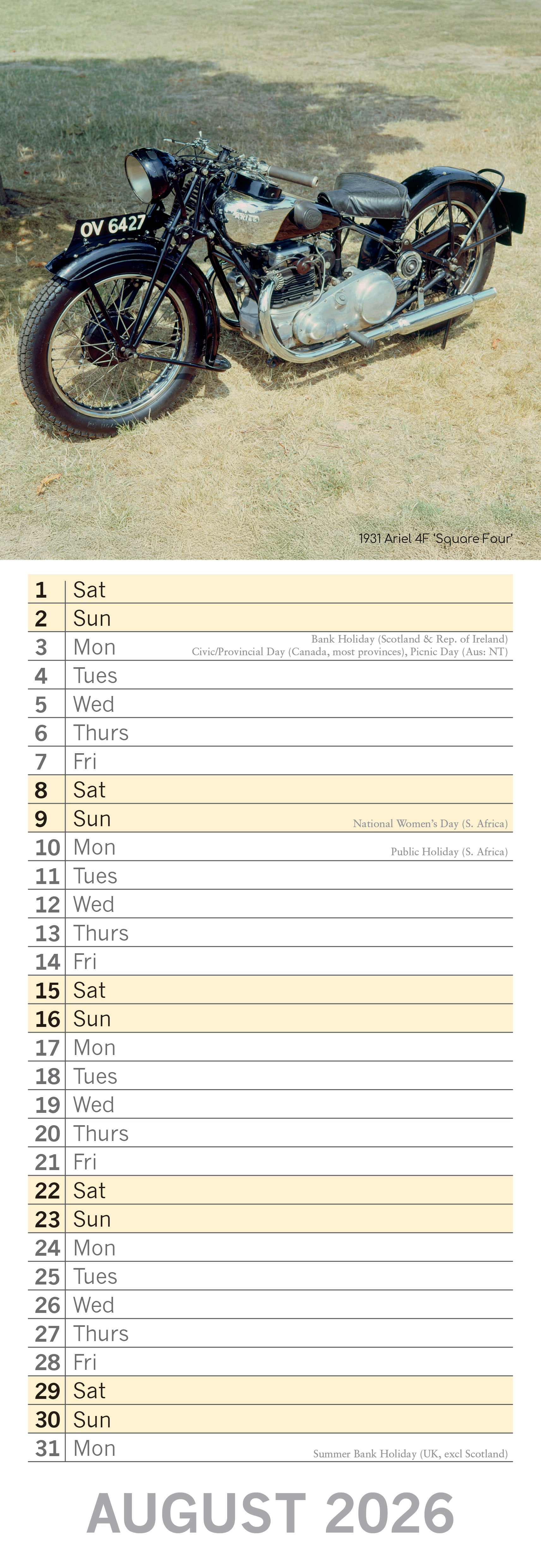 2026 Classic Bikes - Slim Wall Calendar