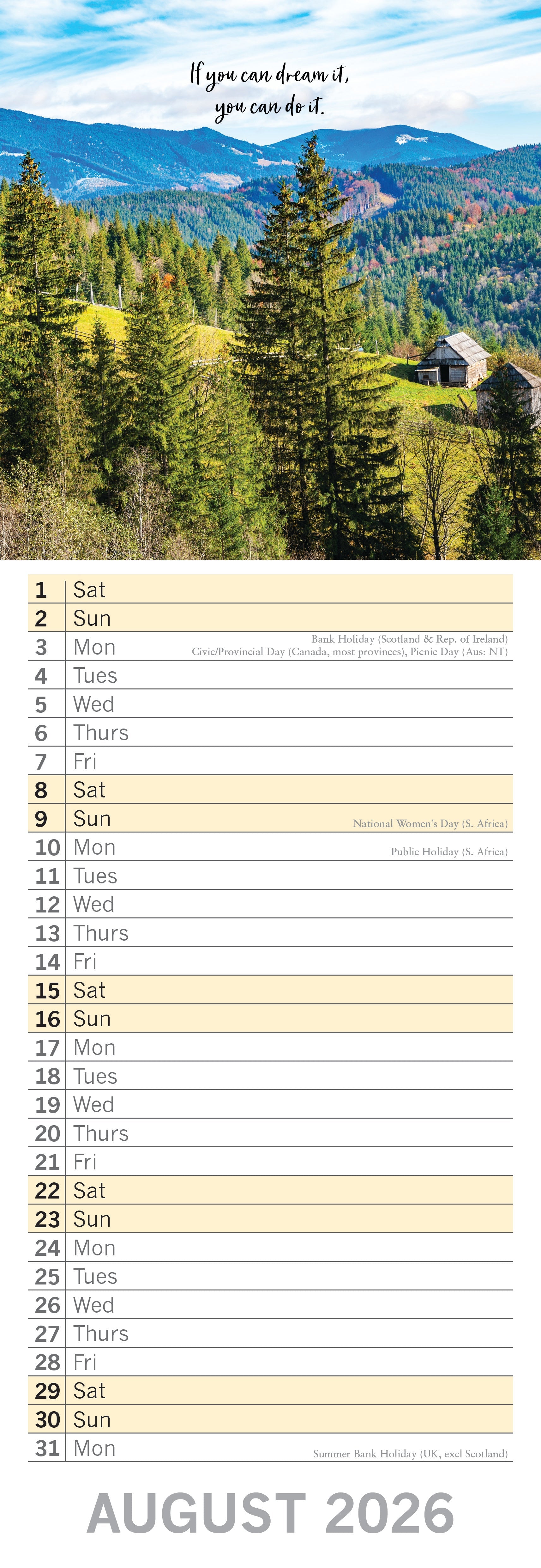 2026 Inspiration - Slim Wall Calendar