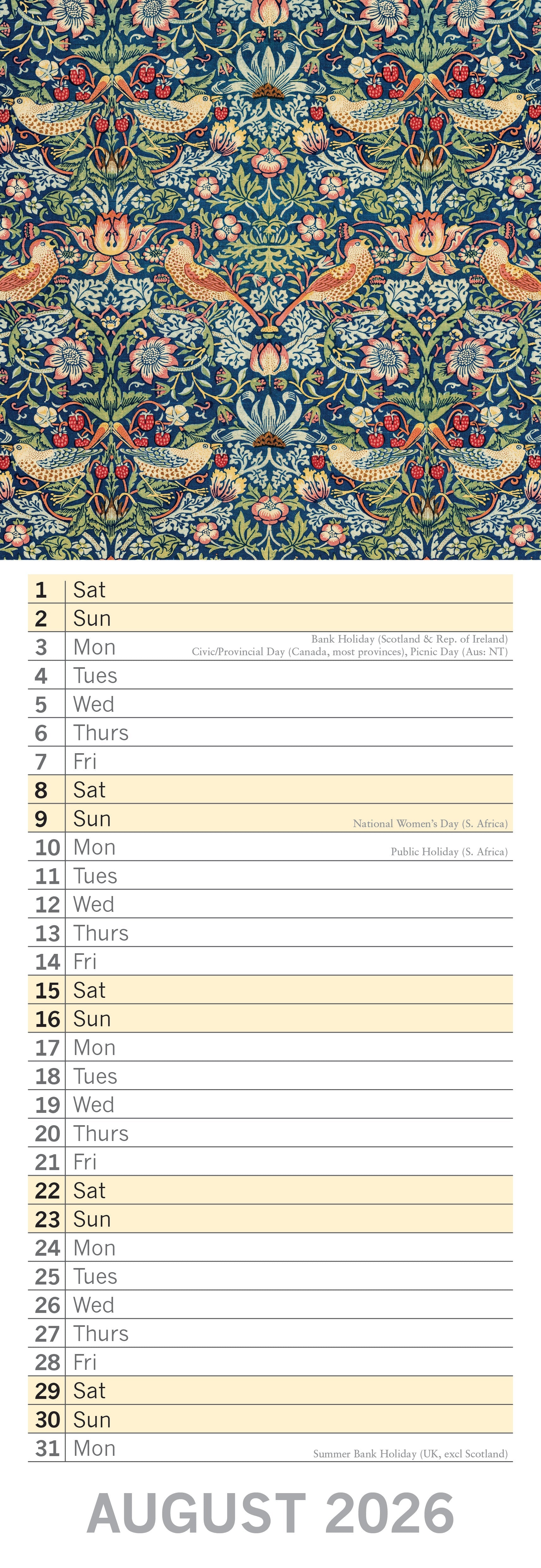 2026 William Morris - Slim Wall Calendar