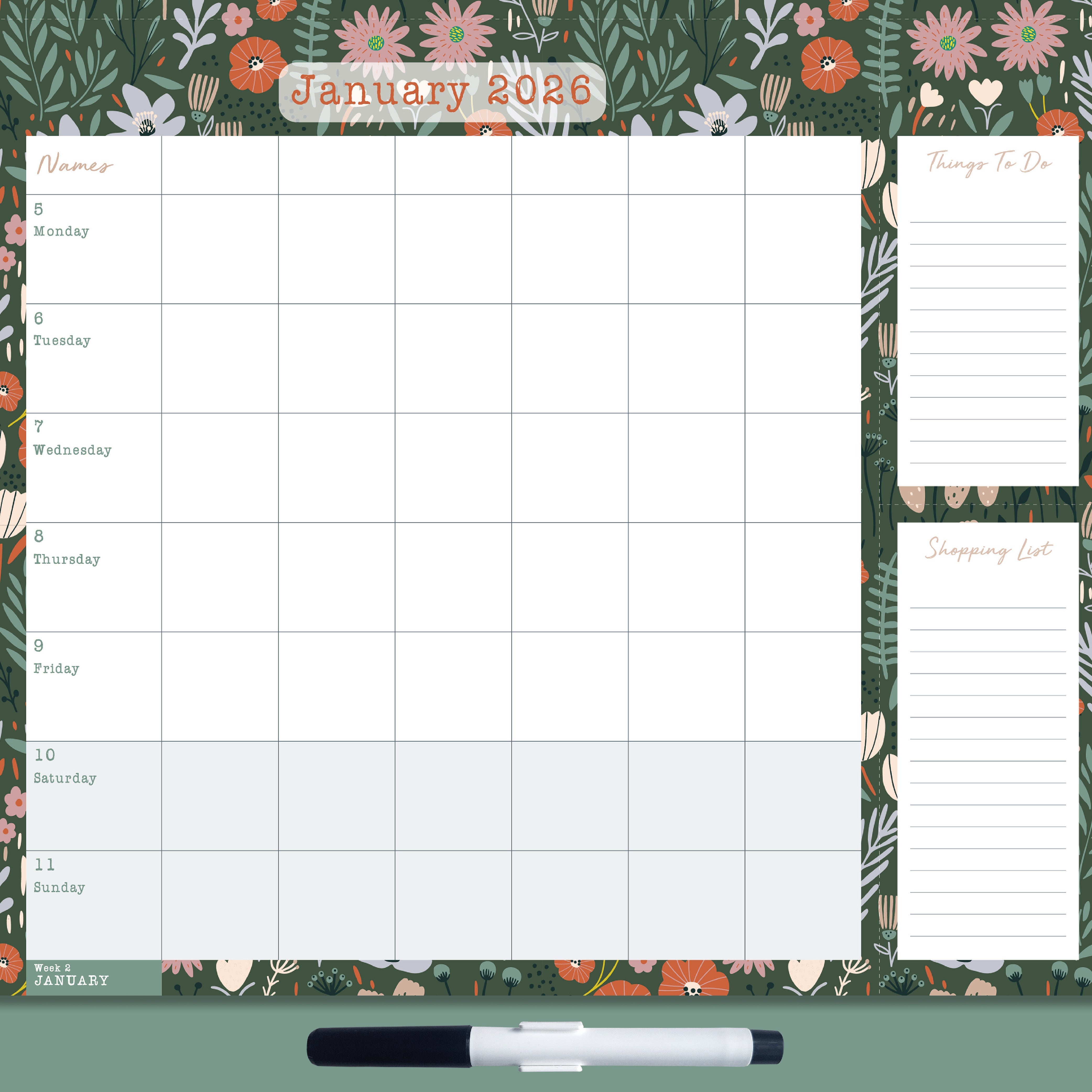 2026 Home Weekly Family Planner - Square Wall Calendar