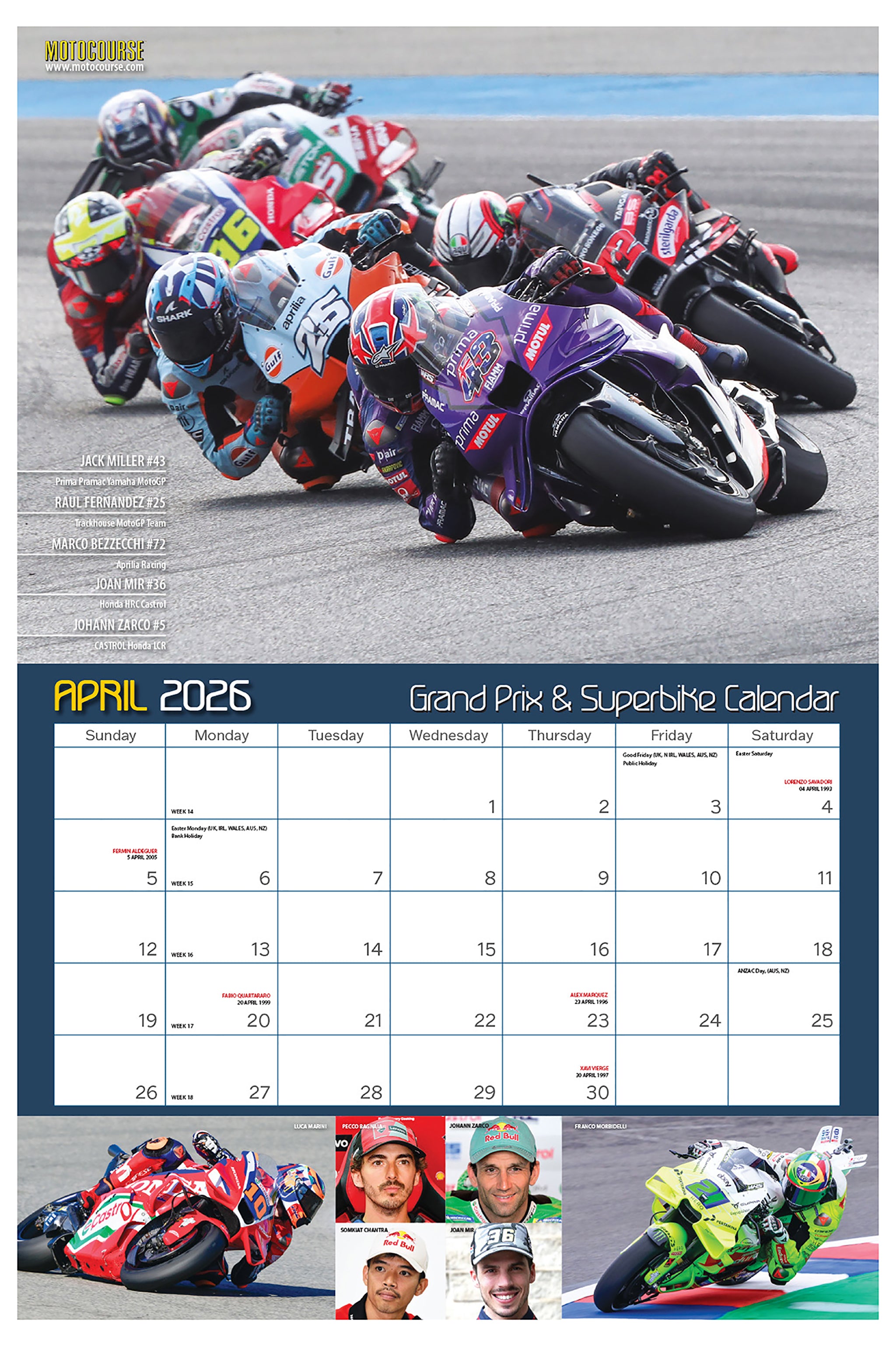 2026 Motocourse Grand Prix & Superbike - Deluxe Wall Calendar