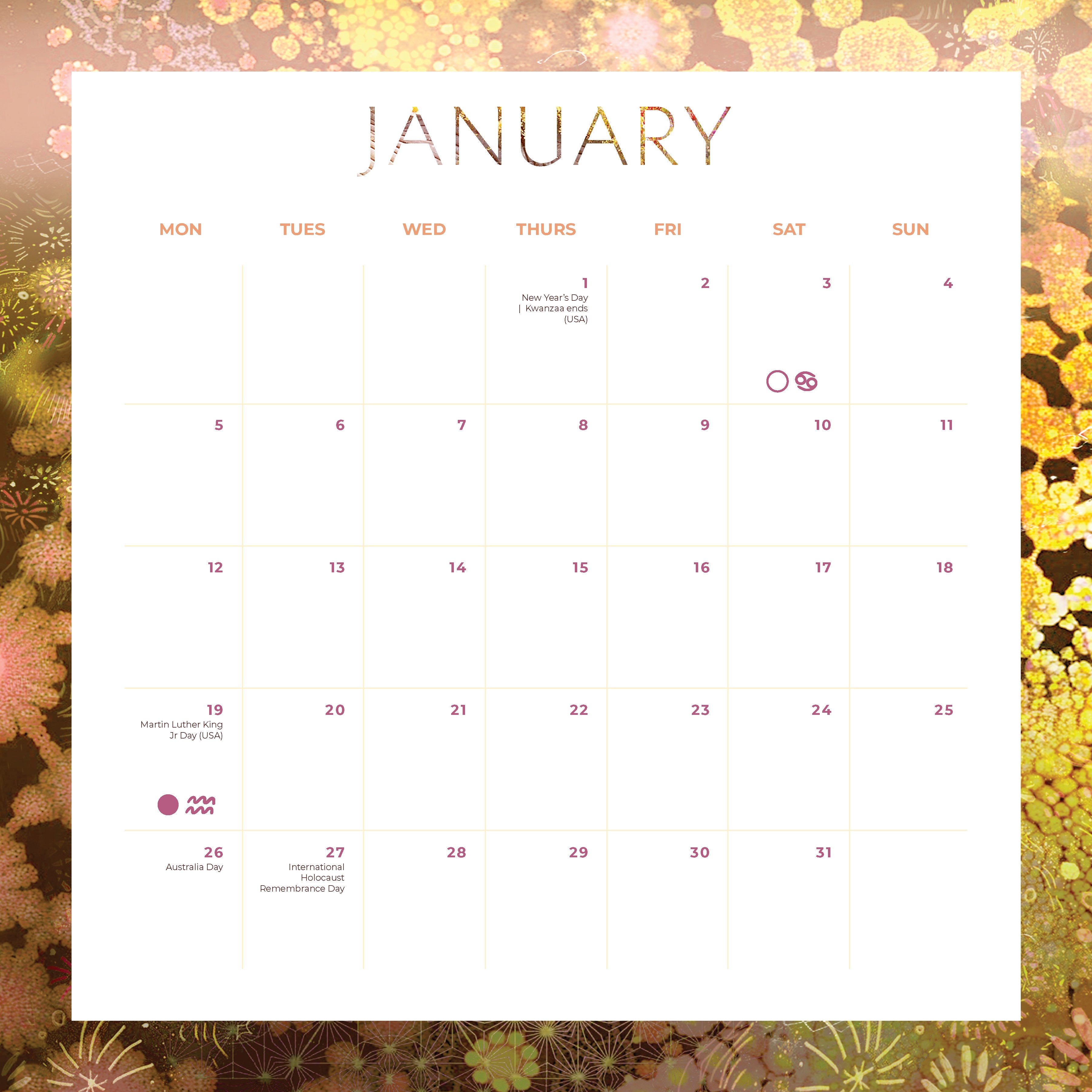 2026 Moon By Melanie Spears - Square Wall Calendar