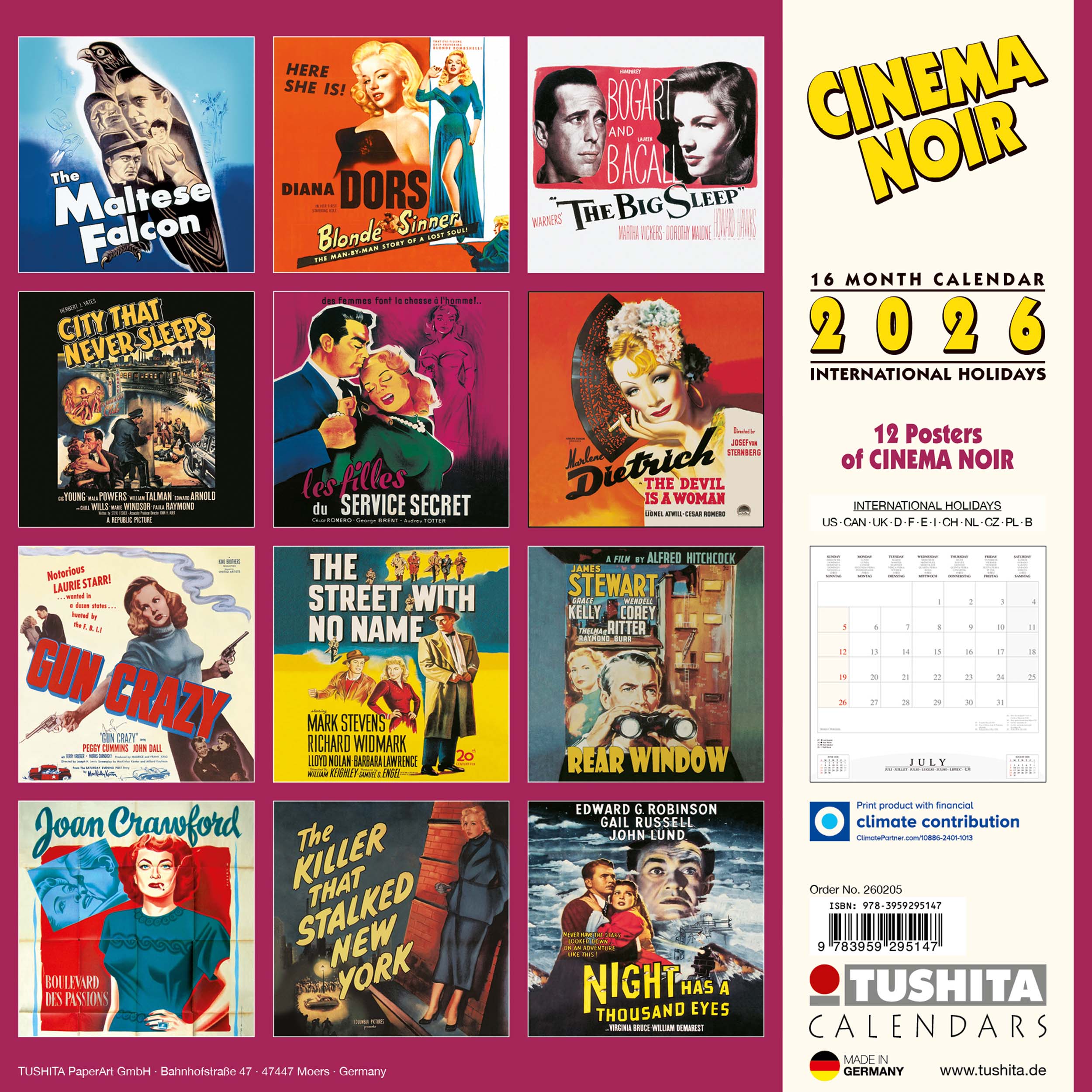 2026 Cinema Noir - Square Wall Calendar