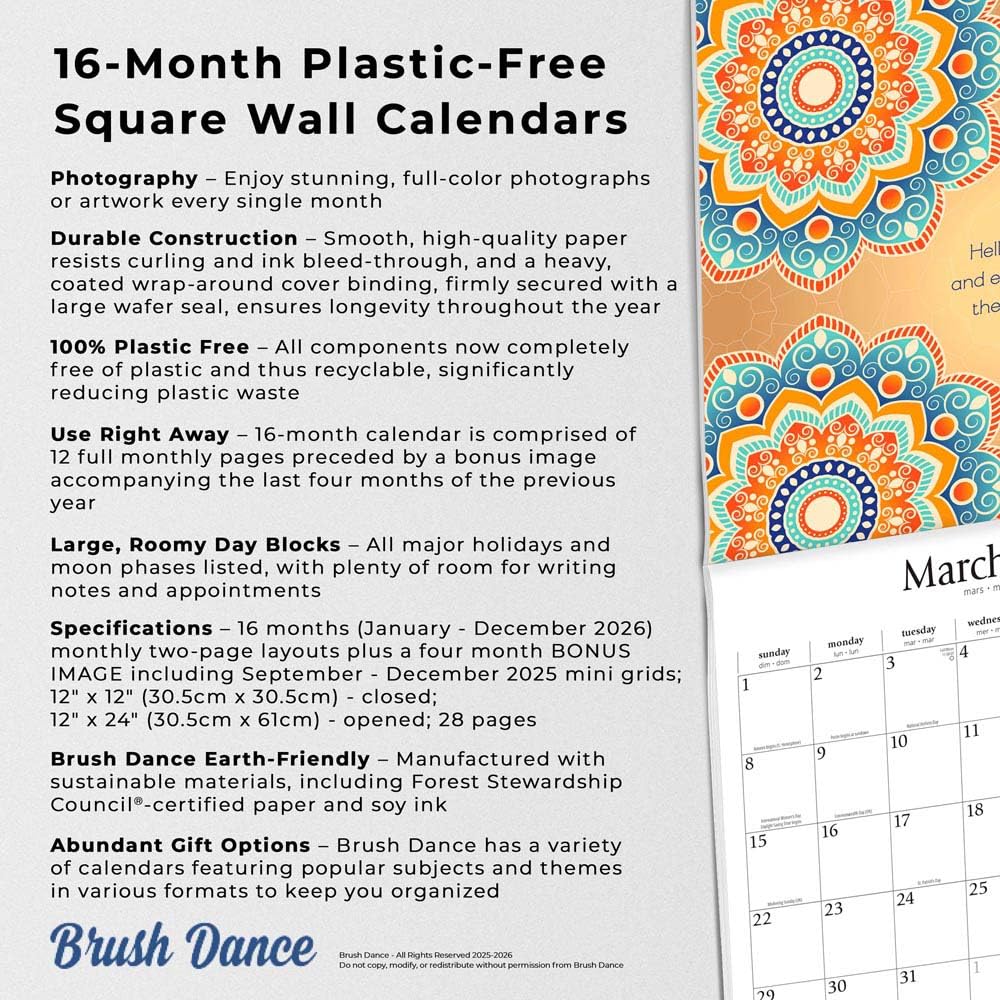 2026 Enlightened Rumi - Square Wall Calendar