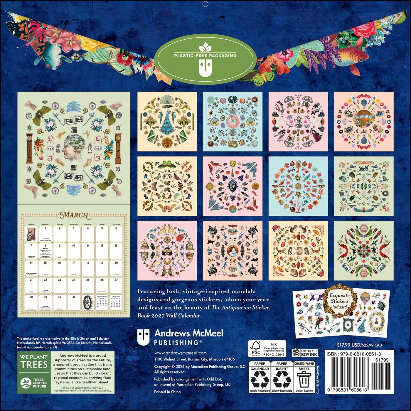 2027 Antiquarian Sticker Book - Square Wall Calendar