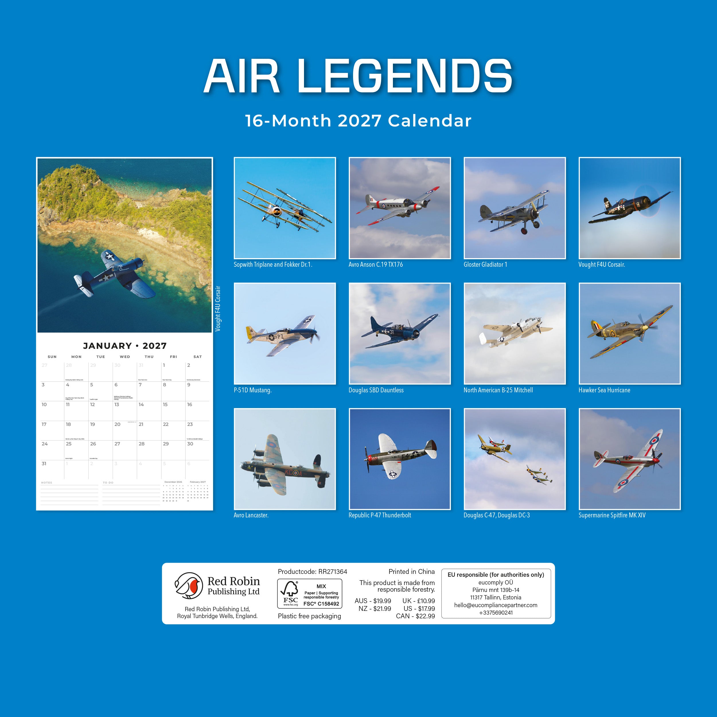 2027 Air Legends - Square Wall Calendar