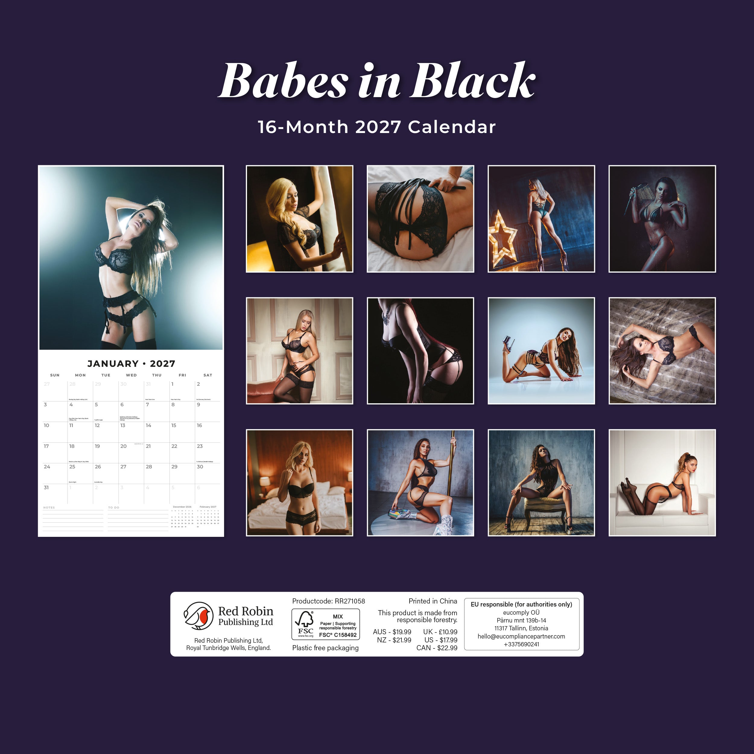 2027 Babes in Black - Square Wall Calendar