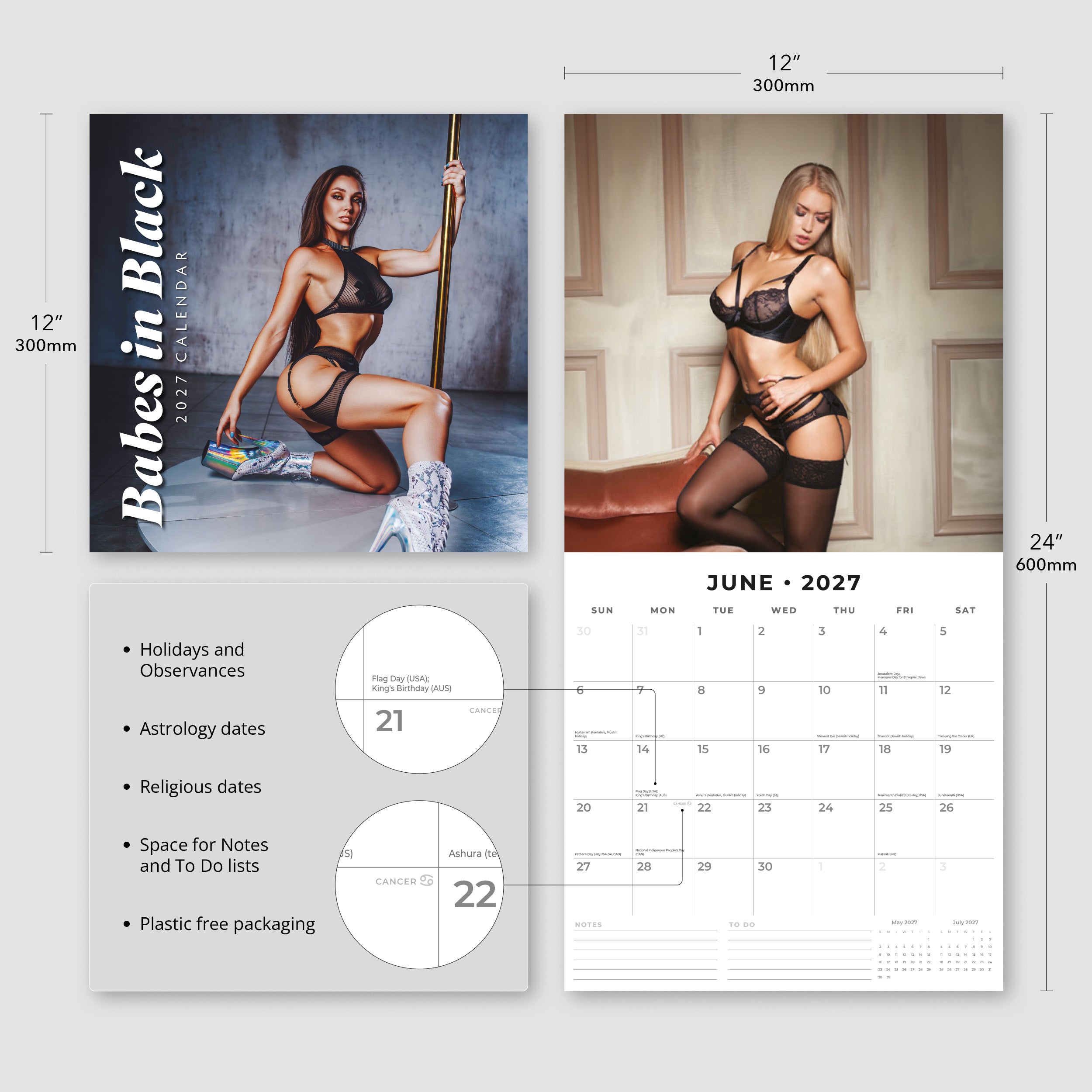 2027 Babes in Black - Square Wall Calendar