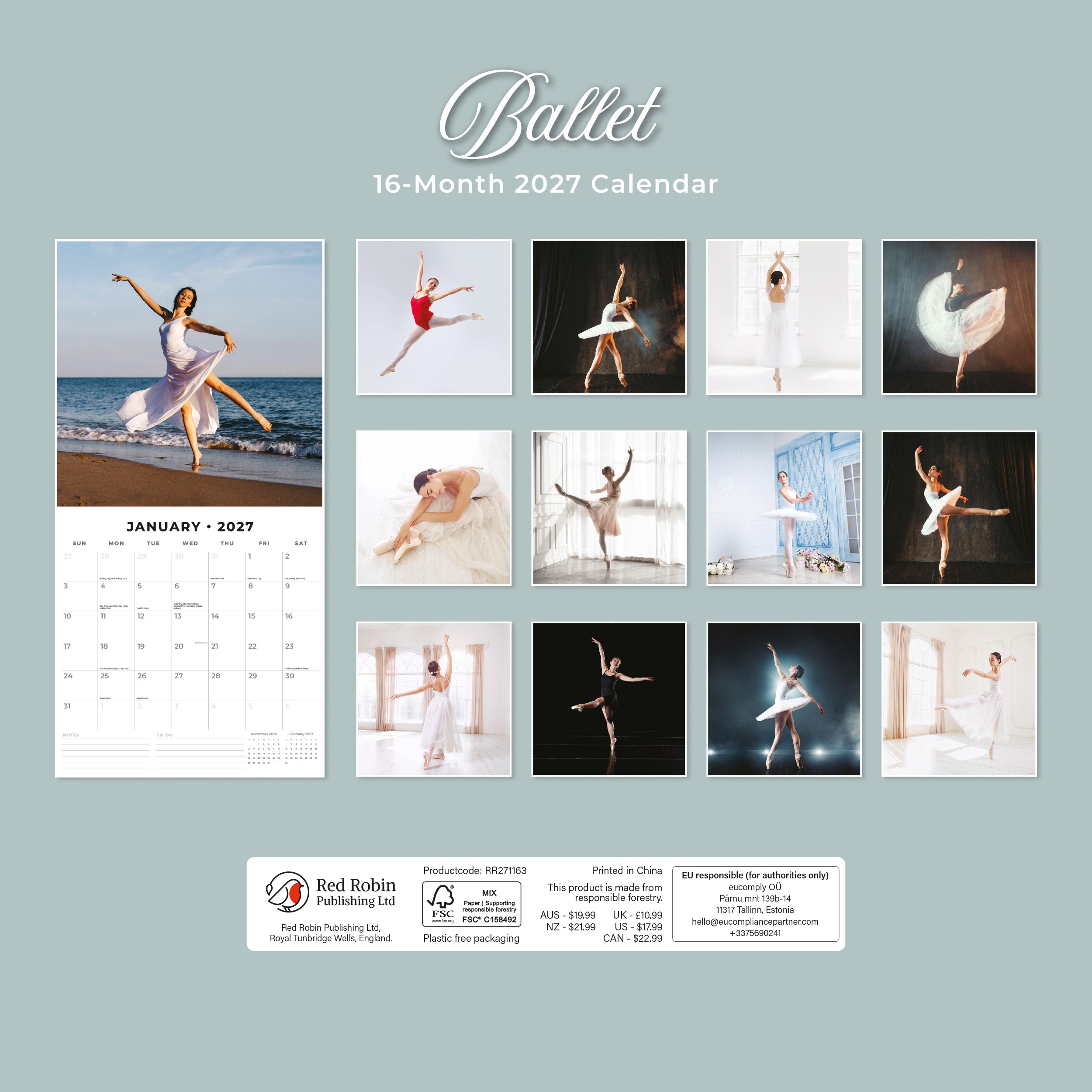 2027 Ballet - Square Wall Calendar