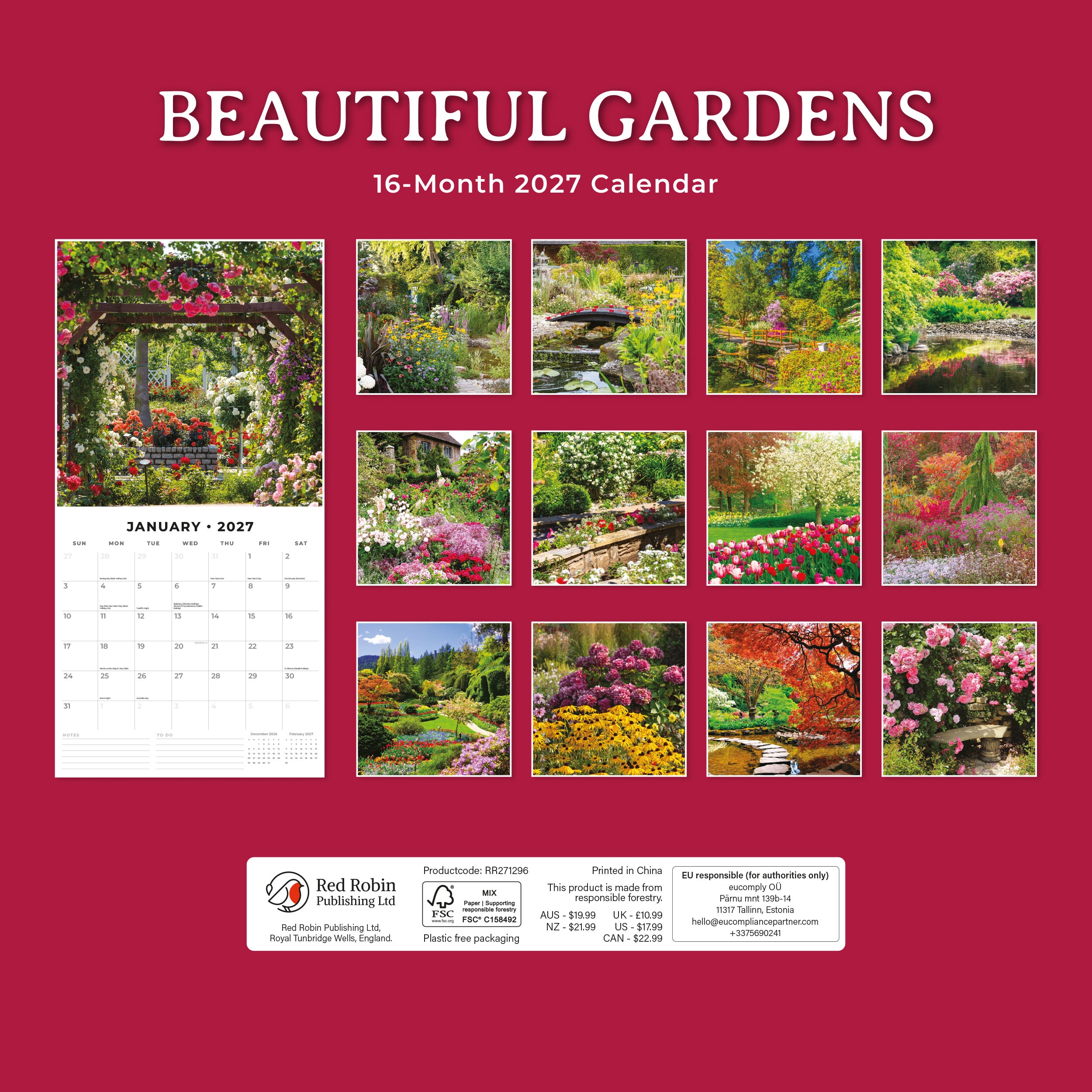 2027 Beautiful Gardens - Square Wall Calendar