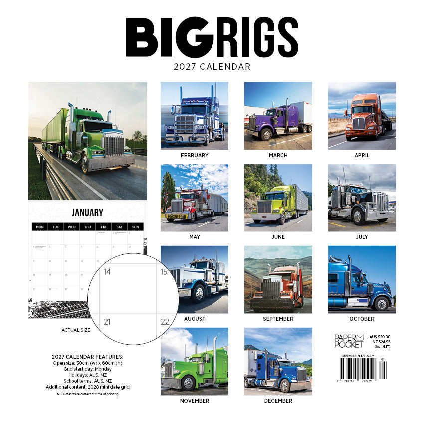 2027 Big Rigs - Square Wall Calendar