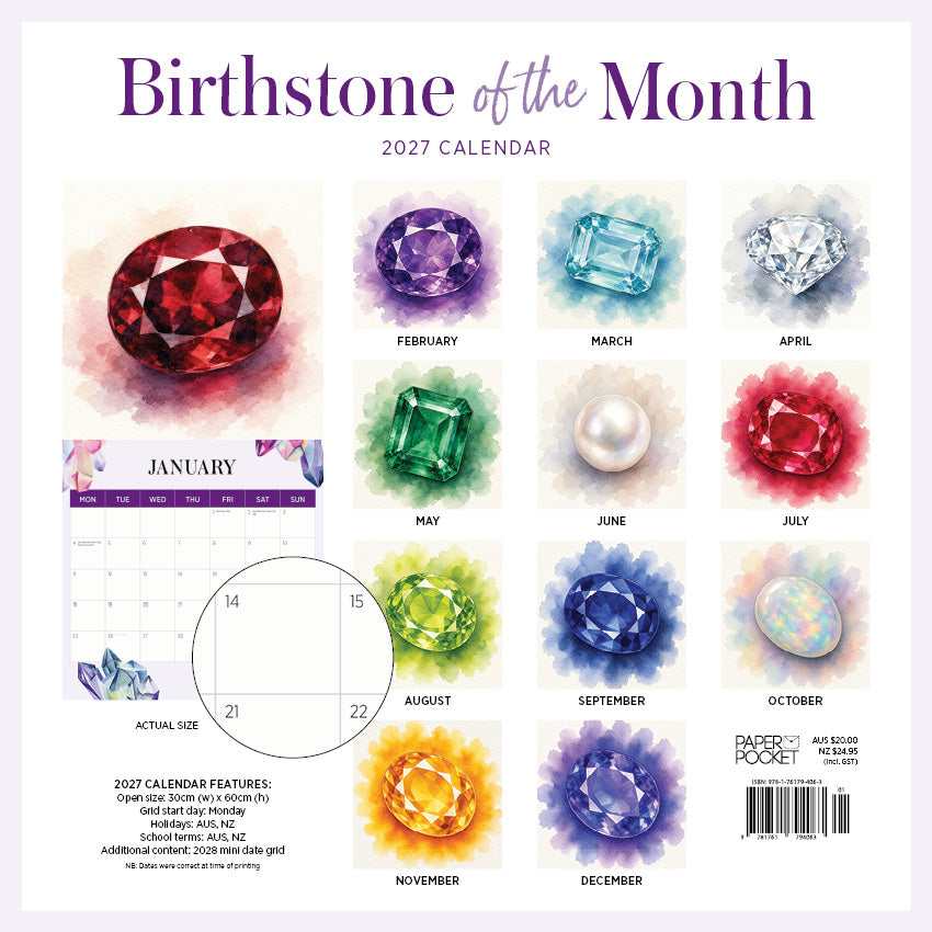 2027 Birthstone of the Month - Square Wall Calendar