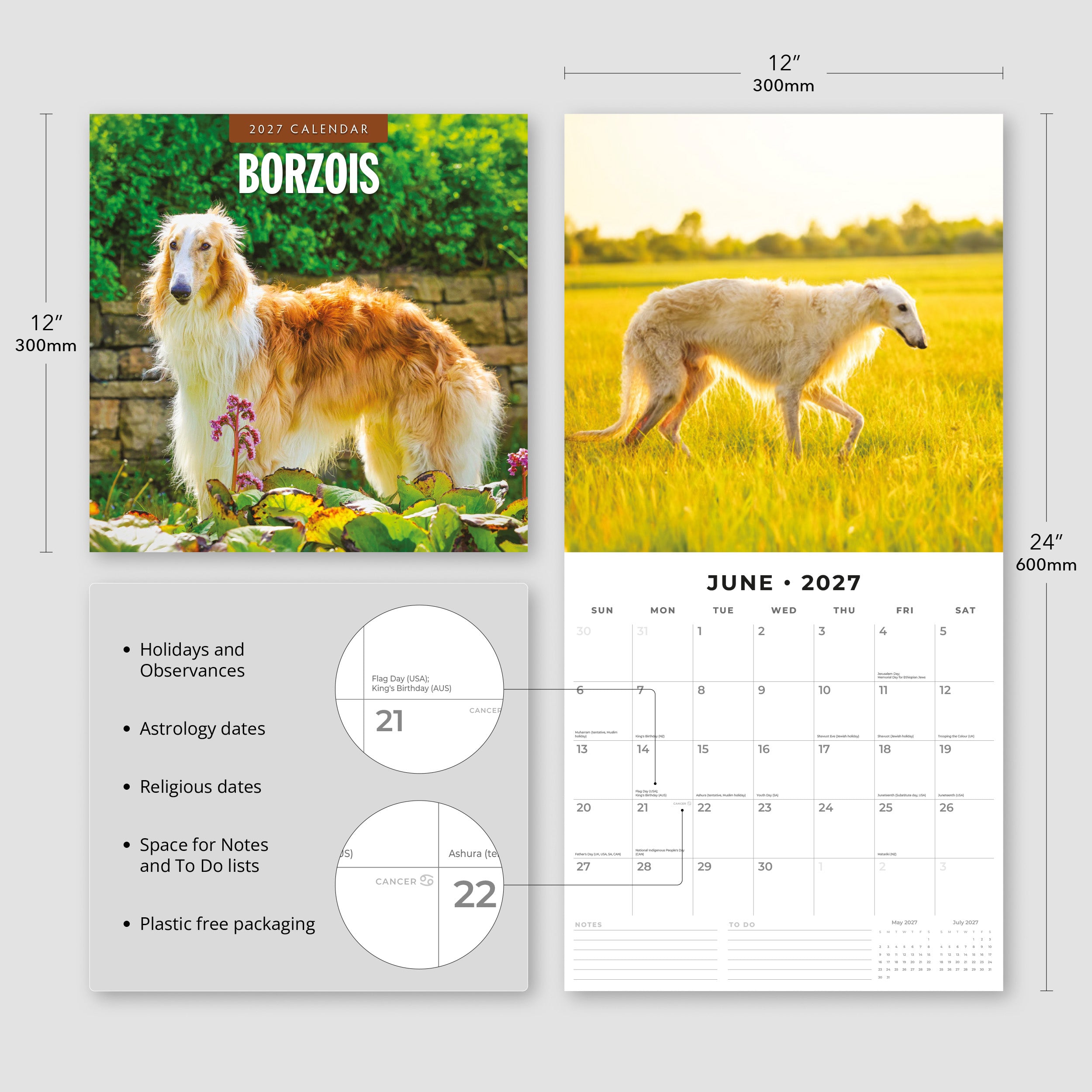 2027 Borzois - Square Wall Calendar