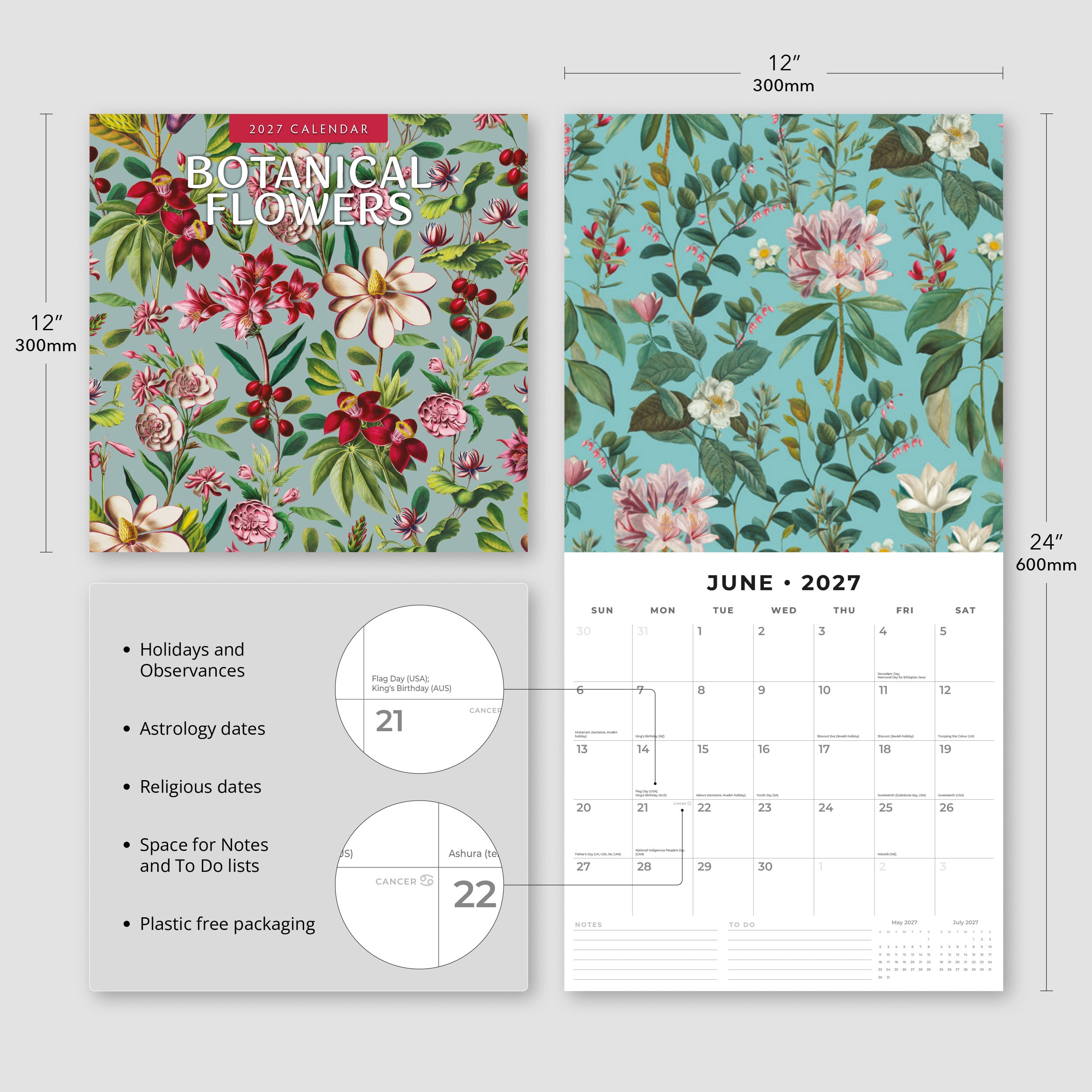 2027 Botanical Flowers - Square Wall Calendar
