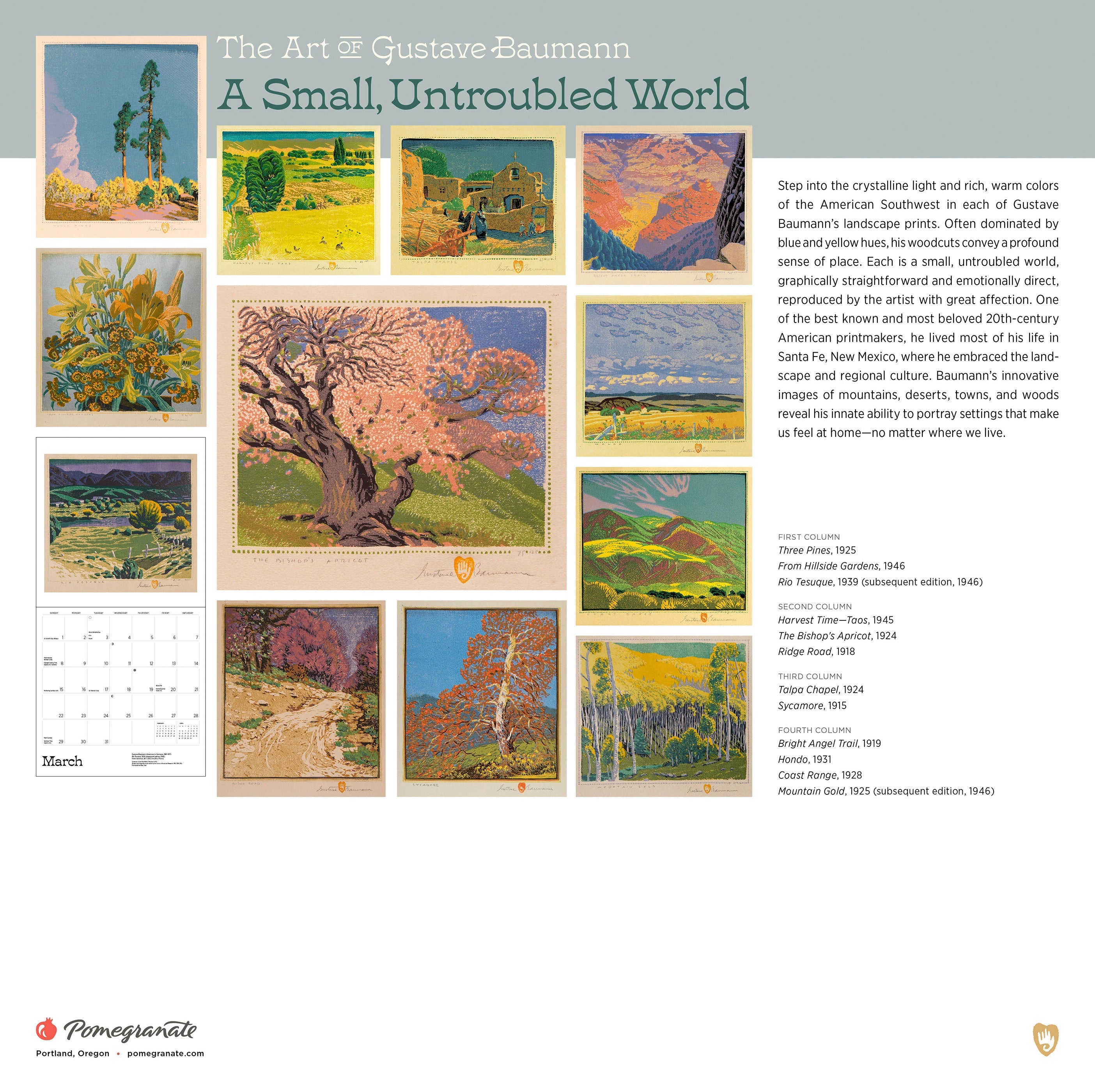 2026 A Small, Untroubled World: The Art of Gustave Baumann - Square Wall Calendar