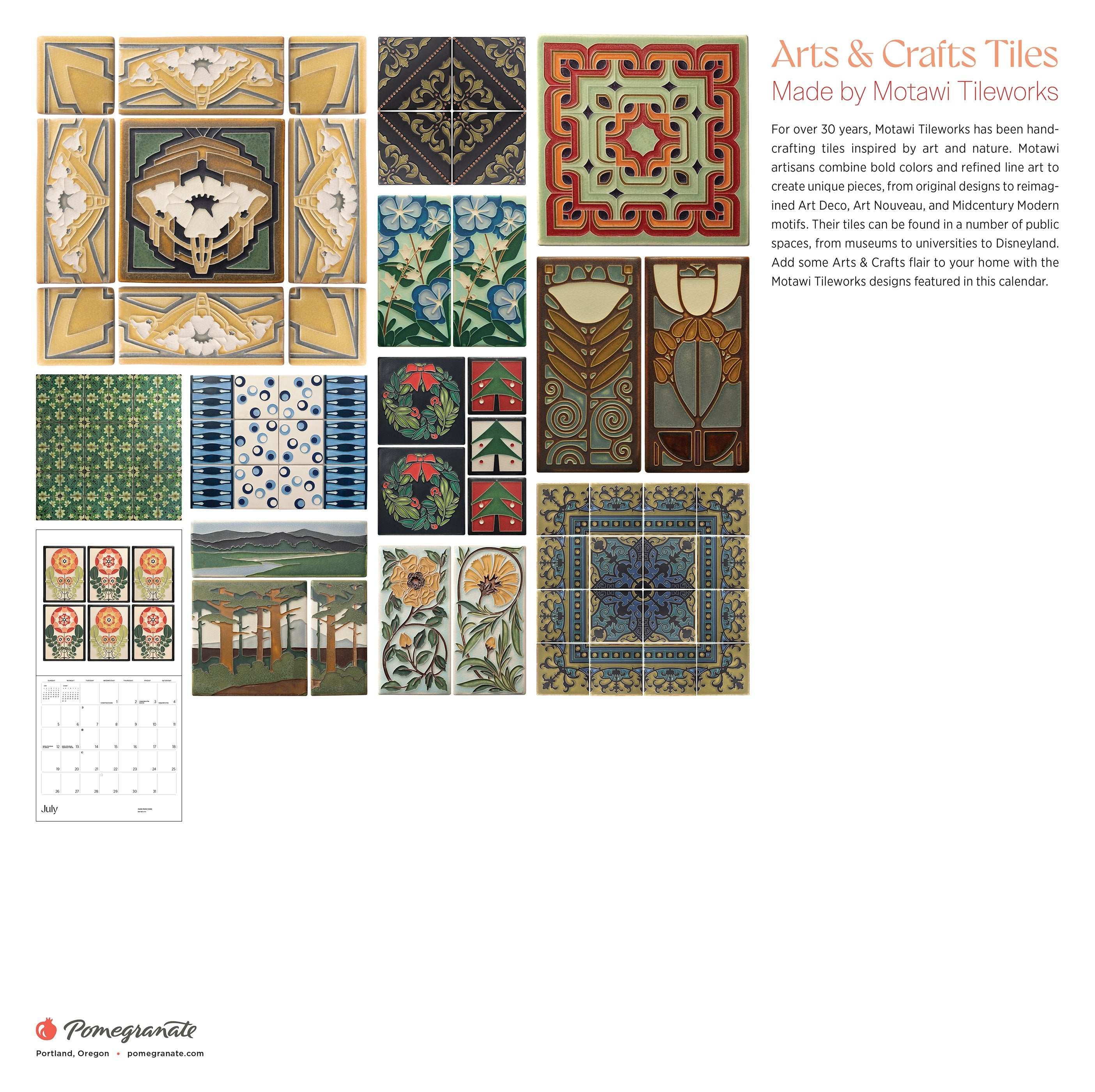 2026 Arts & Crafts Tiles: Made by Motawi Tileworks - Square Wall Calendar