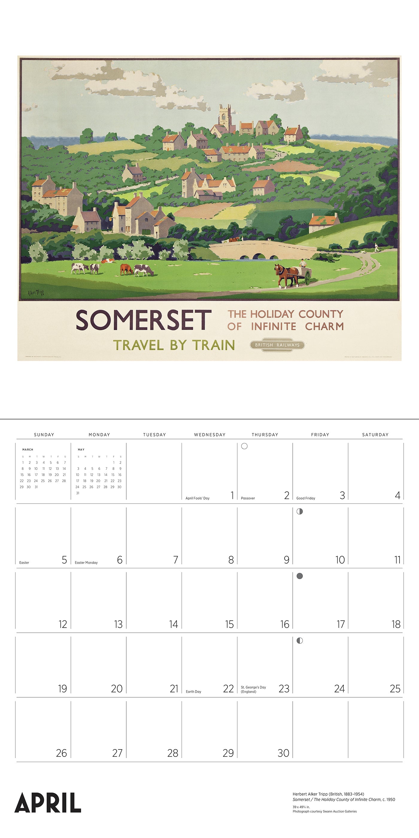 2026 England by Rail: Vintage Travel Posters - Square Wall Calendar